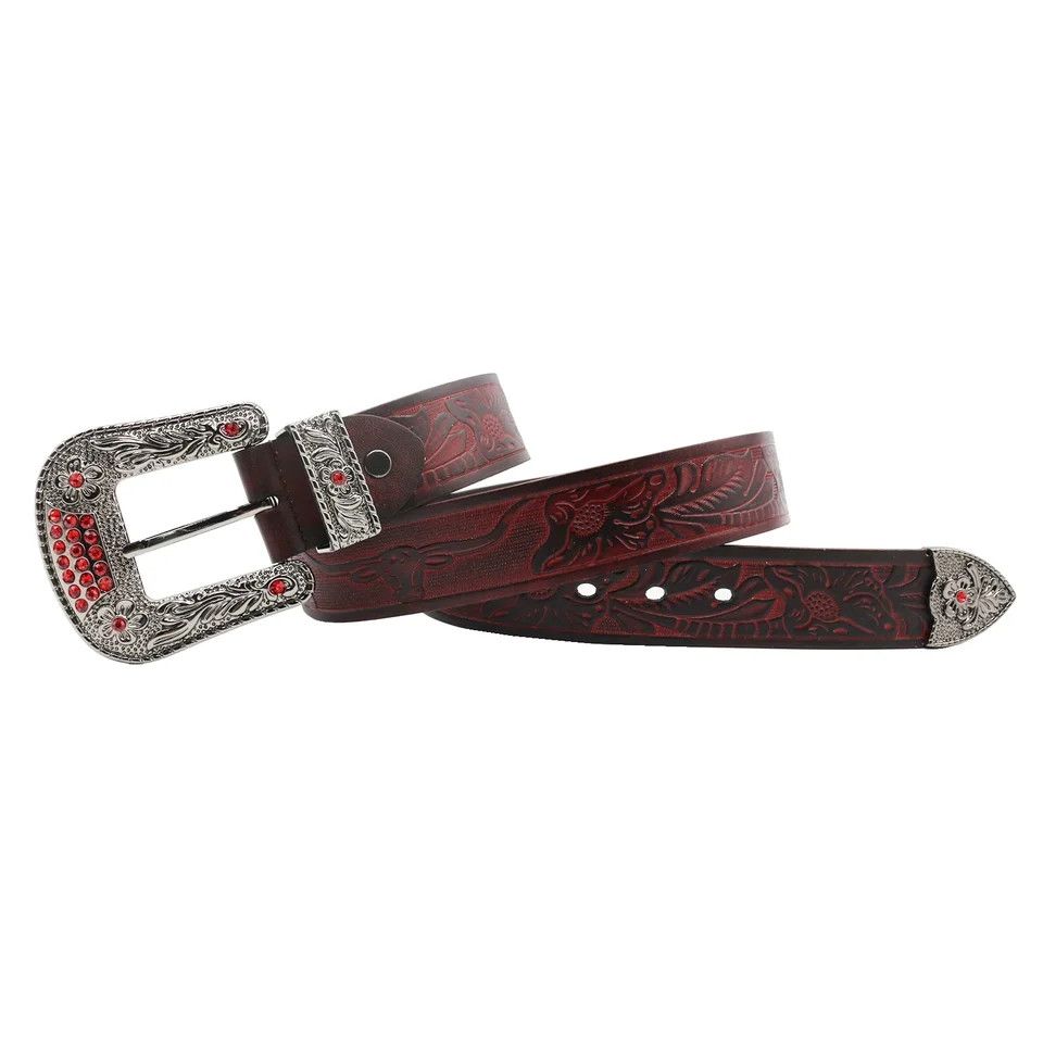Japanese Brand flower embossment cowboy belt Size ONE SIZE - 3 Thumbnail