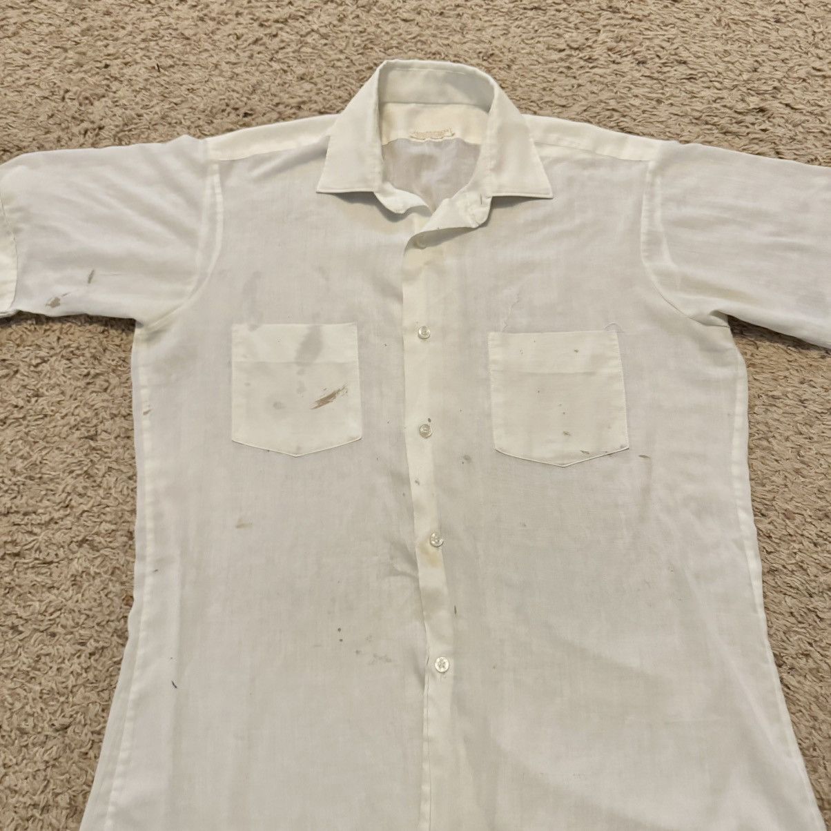 Vintage VINTAGE 60s THIN, DISTRESSED AND PAINT SPLATTER BUTTON UP! Size US L / EU 52-54 / 3 - 4 Thumbnail