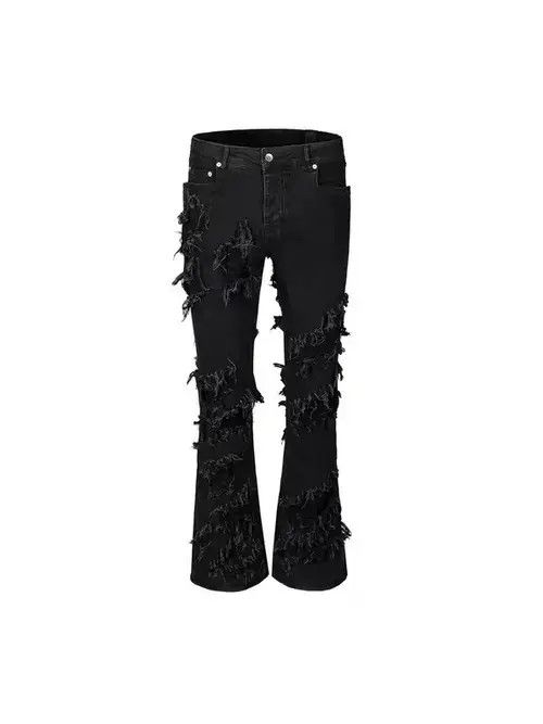 Jean Street erosion damaged raw edge micro-flared jeans Size US 32 / EU 48 - 4 Thumbnail