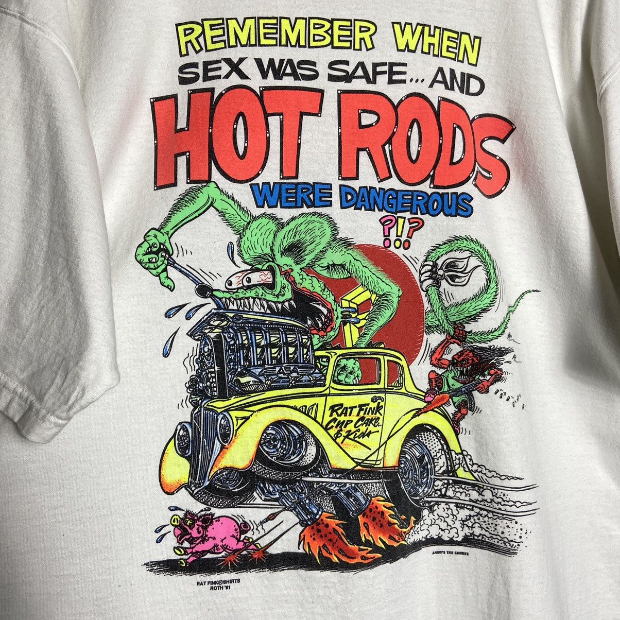 Band Tees × Vintage Vintage 90s Rat Fink Hot Rods ROTH T-Shirt Size US XL / EU 56 / 4 - 2 Thumbnail