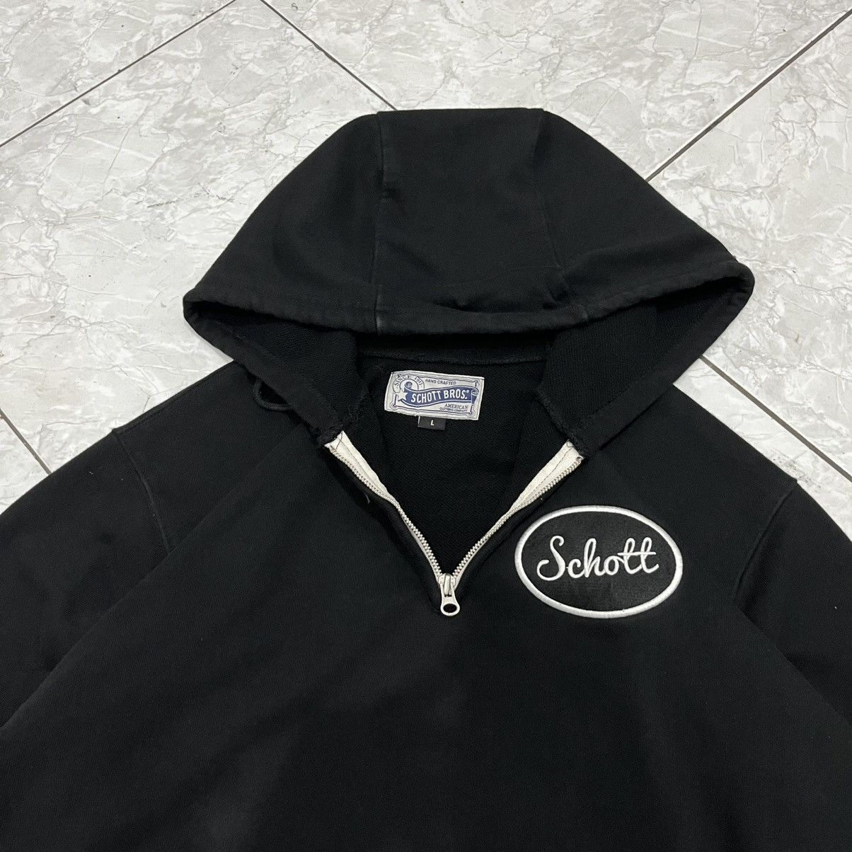 Schott Rare🔥Schott Bros. Half Zip Hoodie – American Classic! Size US L / EU 52-54 / 3 - 4 Thumbnail
