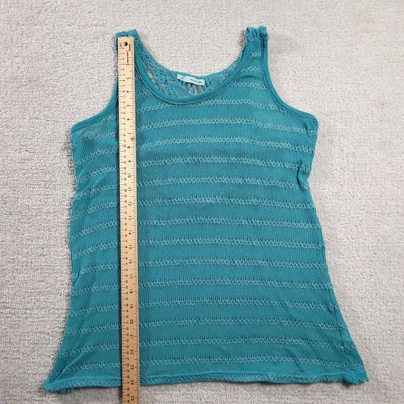 Vintage Maurices Womens Tank Top L Teal Crochet Knit Stretch Casual Bohemian Sleeveless Size L / US 10 / IT 46 - 5 Thumbnail