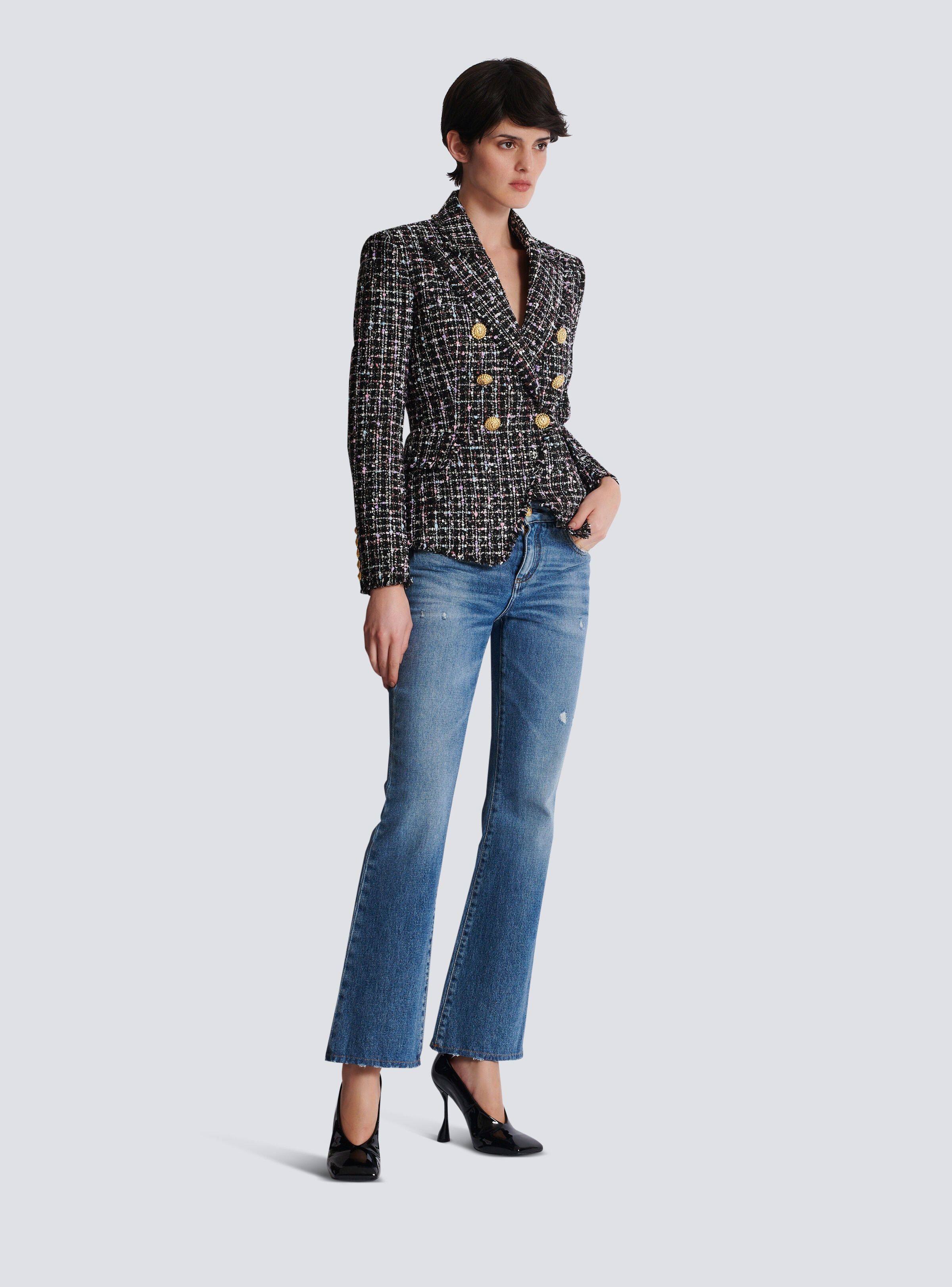 Balmain o1s1wg110825 Double Breasted Tweed Blazer in Black Size S / US 4 / IT 40 - 2 Thumbnail
