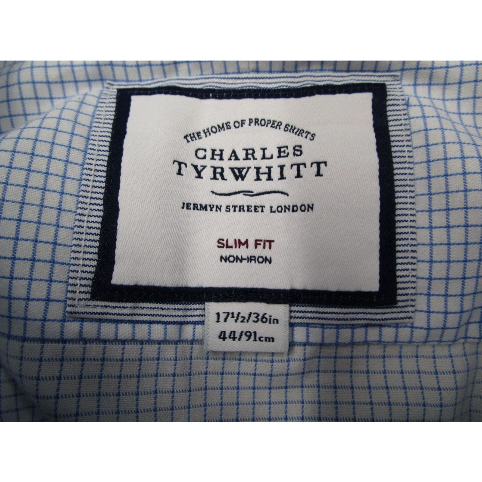 Charles Tyrwhitt Charles Tyrwhitt Slim Fit Blue Check Dress Shirt Mens 36 17.5 French Cuff Cotton Non Iron Size 36R - 3 Thumbnail