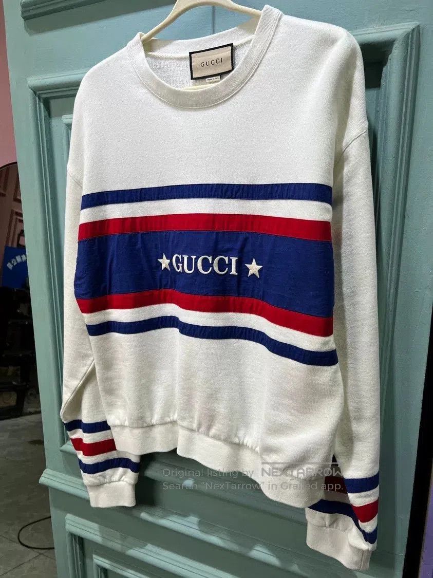 Gucci Gucci White Logo Stripe Print Crewneck Sweatshirt. Size US M / EU 48-50 / 2 - 2 Thumbnail