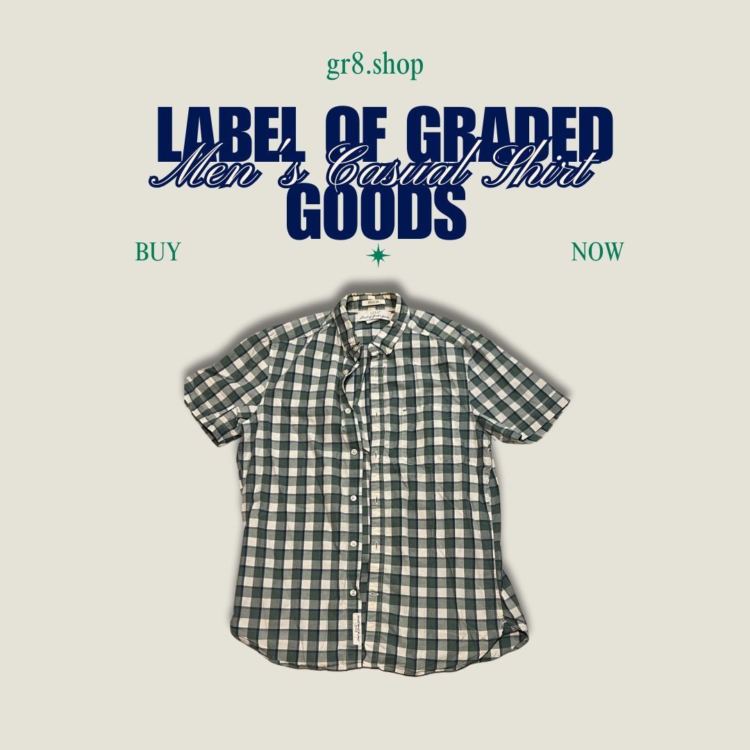 H&M Mens Green & White Plaid Short Sleeve Casual Shirt Regular F Size US M / EU 48-50 / 2 - 1 Thumbnail