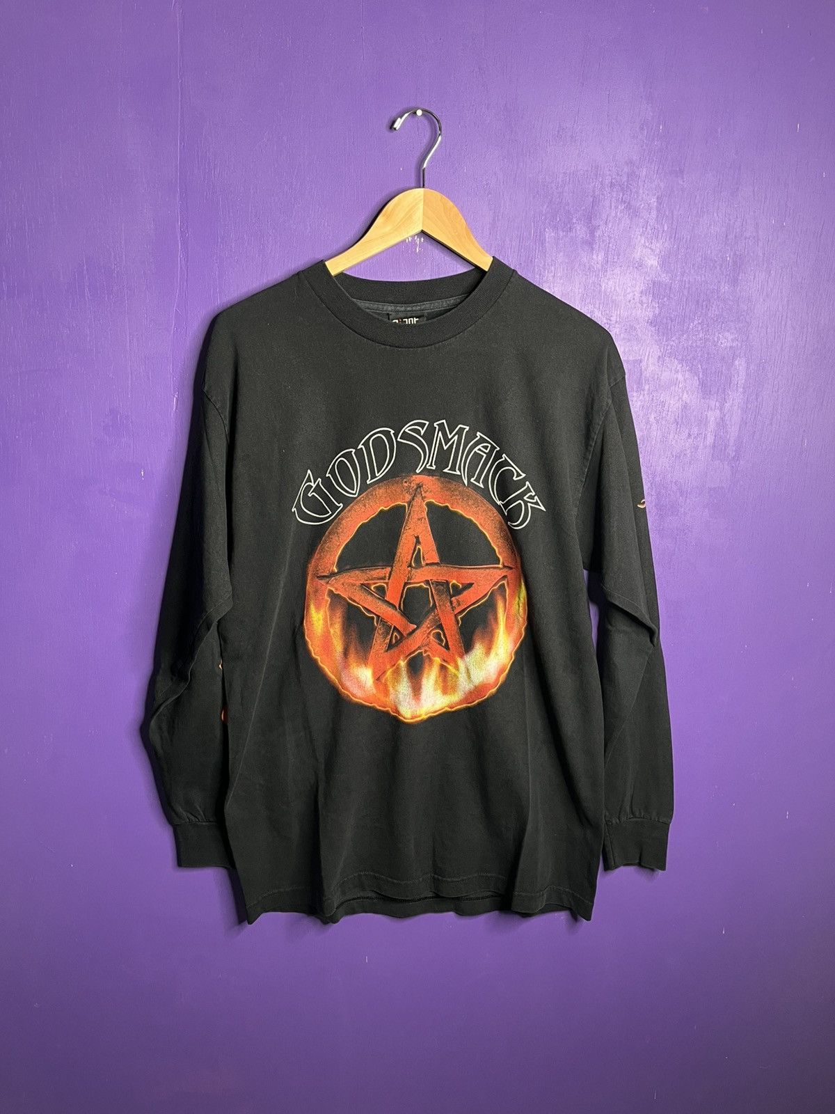 Band Tees × Vintage Vintage Godsmack pentagram flame sleeves tour long-sleeve Size US L / EU 52-54 / 3 - 1 Thumbnail