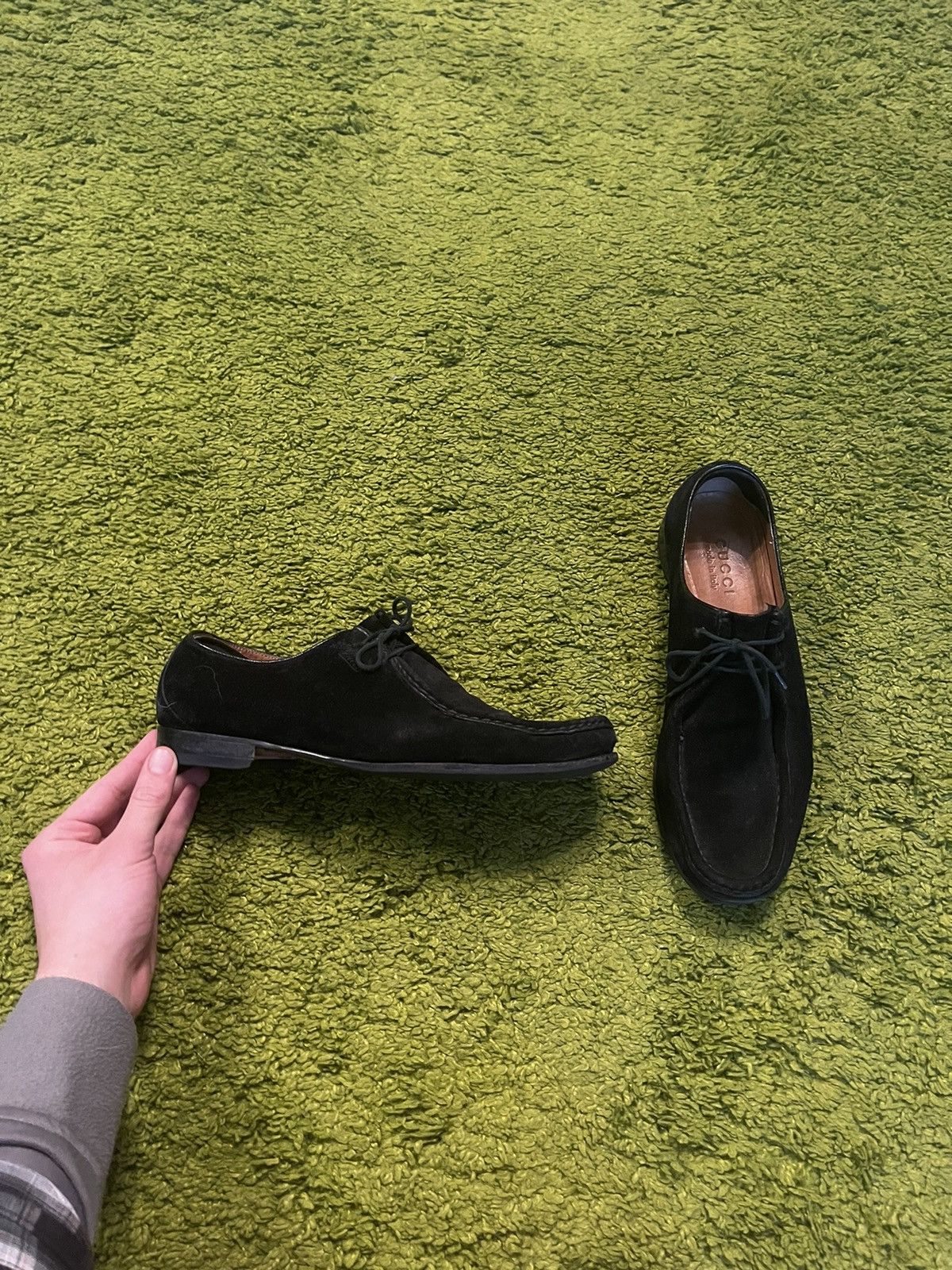 Gucci 2000S Vintage Real Leather Suede Loafers Shoes in Black, Men's (Size 8.5)