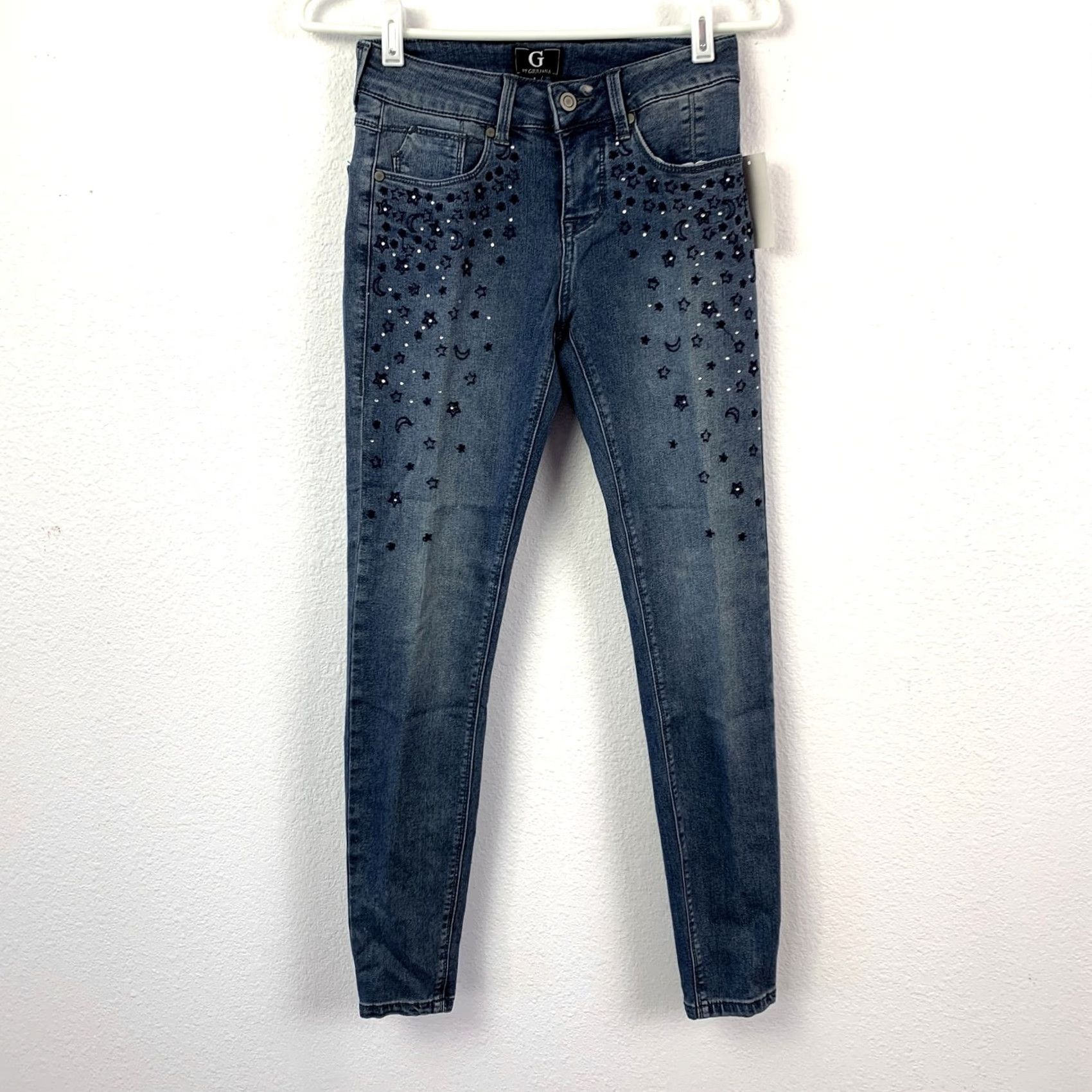 Vintage VINTAGE G by Giuliana Women Celestial Stars Rhinestone Embellished Skinny Jeans 2 NWT Size 26" / US 2 / IT 38 - 2 Thumbnail