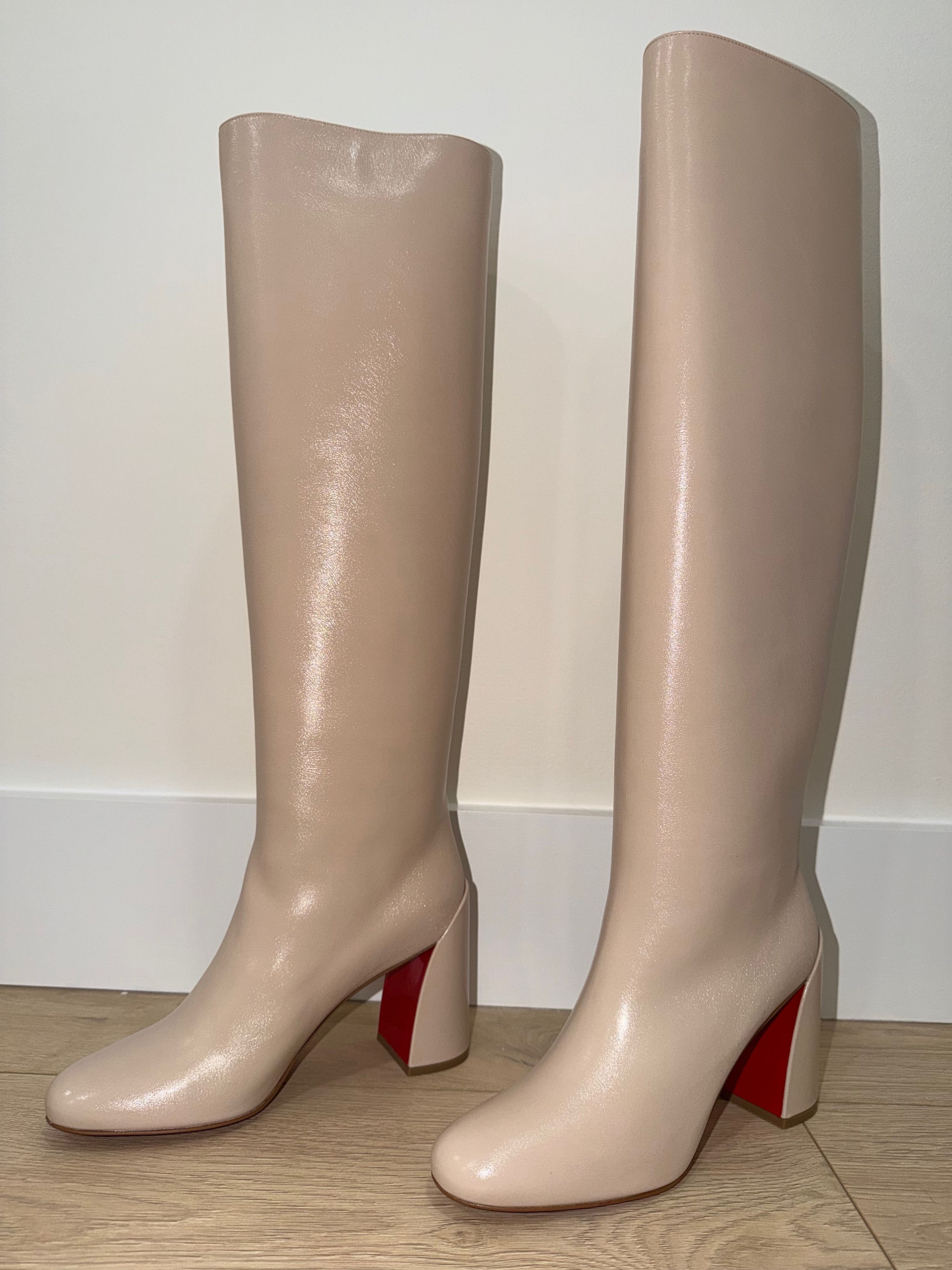 Christian Louboutin Janitta 85 Pearl Beige Sugar Leather Knee High Heel Boot 37 Size US 7 / IT 37 - 14 Thumbnail