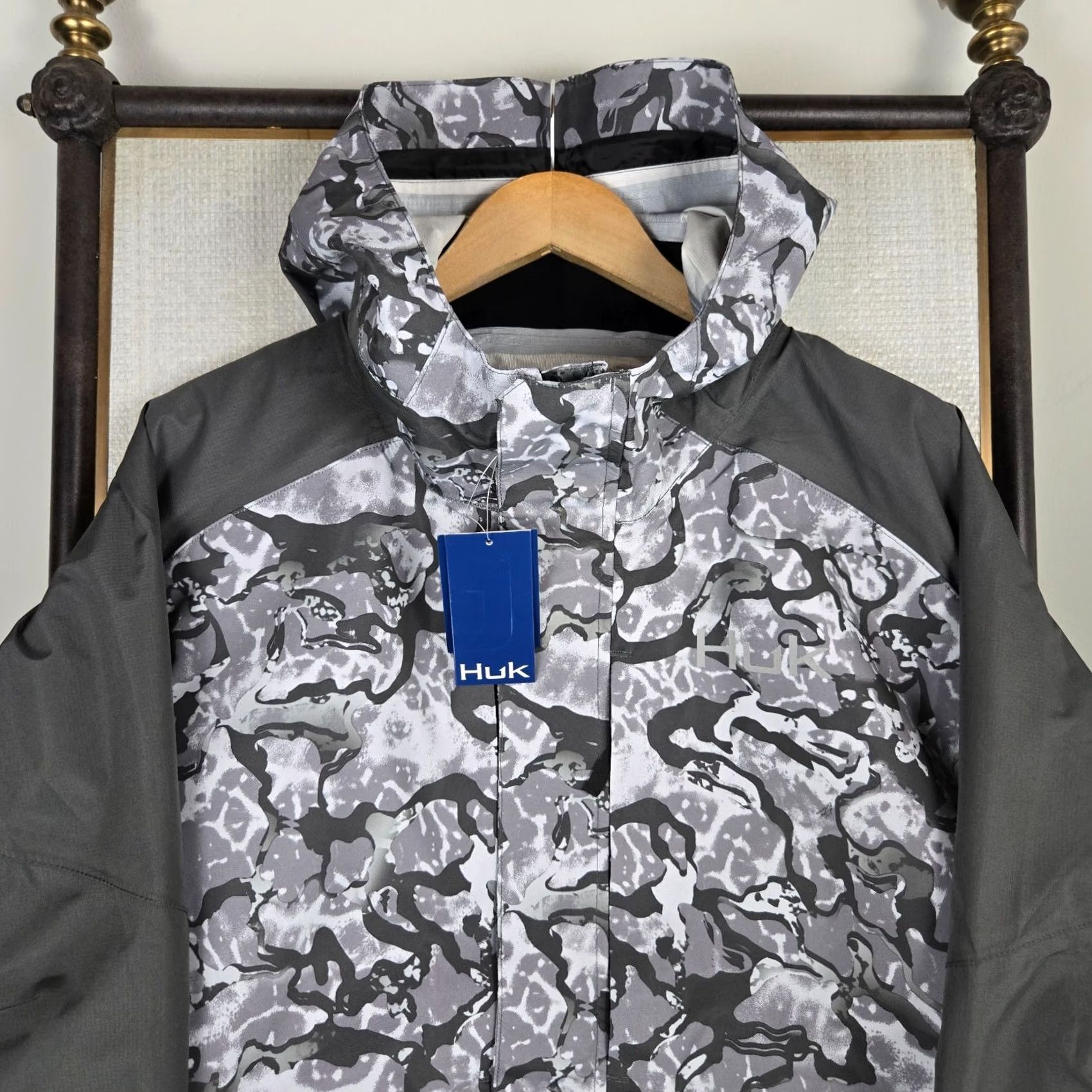 Vintage HUK Fishing Jacket Mens Sz 2XL New Smoke Camo Hooded Wind/Waterproof Shell 40 Size US XXL / EU 58 / 5 - 2 Thumbnail