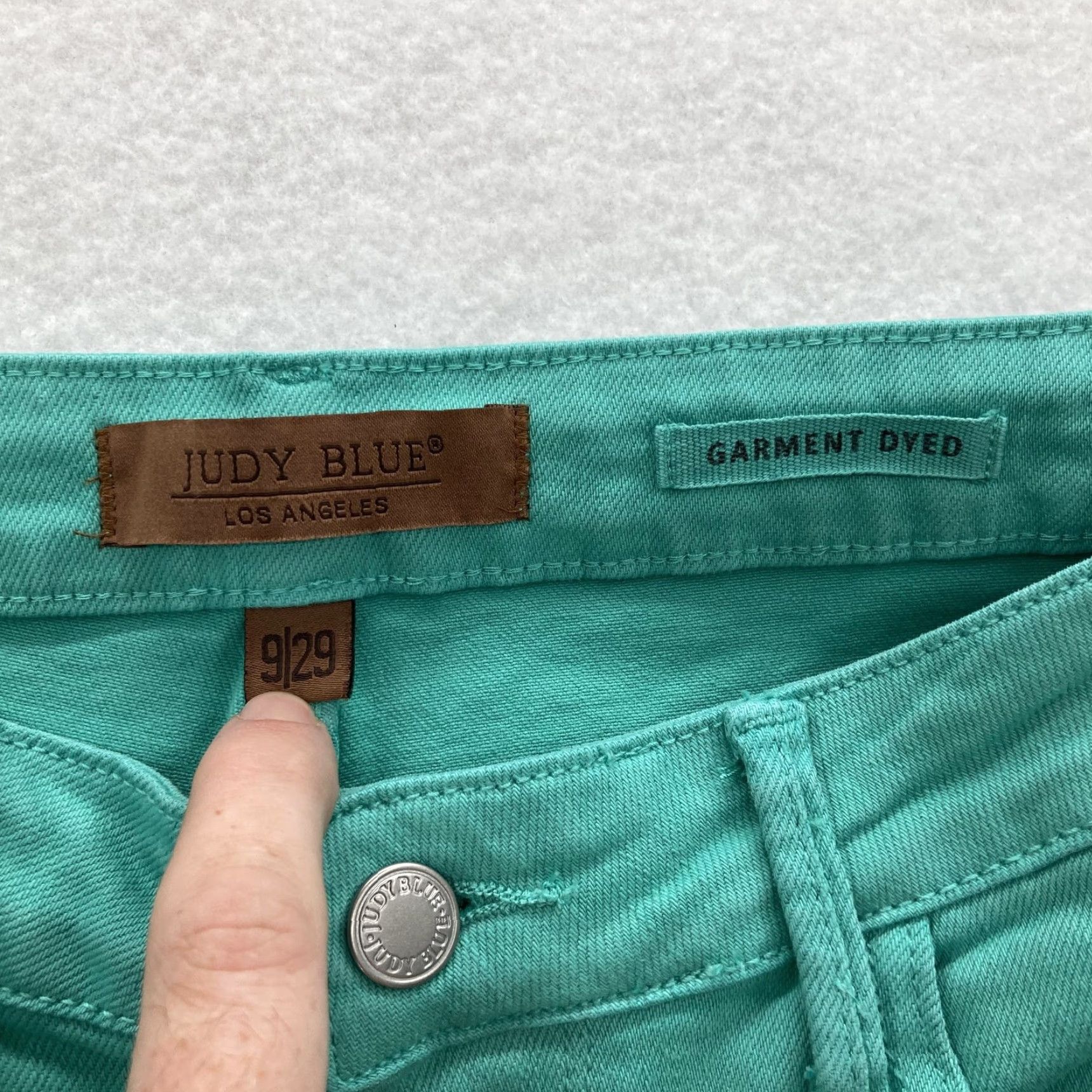 Vintage Judy Blue Jeans Womens 9/29 Green Garment Dyed Stretch Skinny Pants Preppy City Shirt? Size 29" - 4 Thumbnail