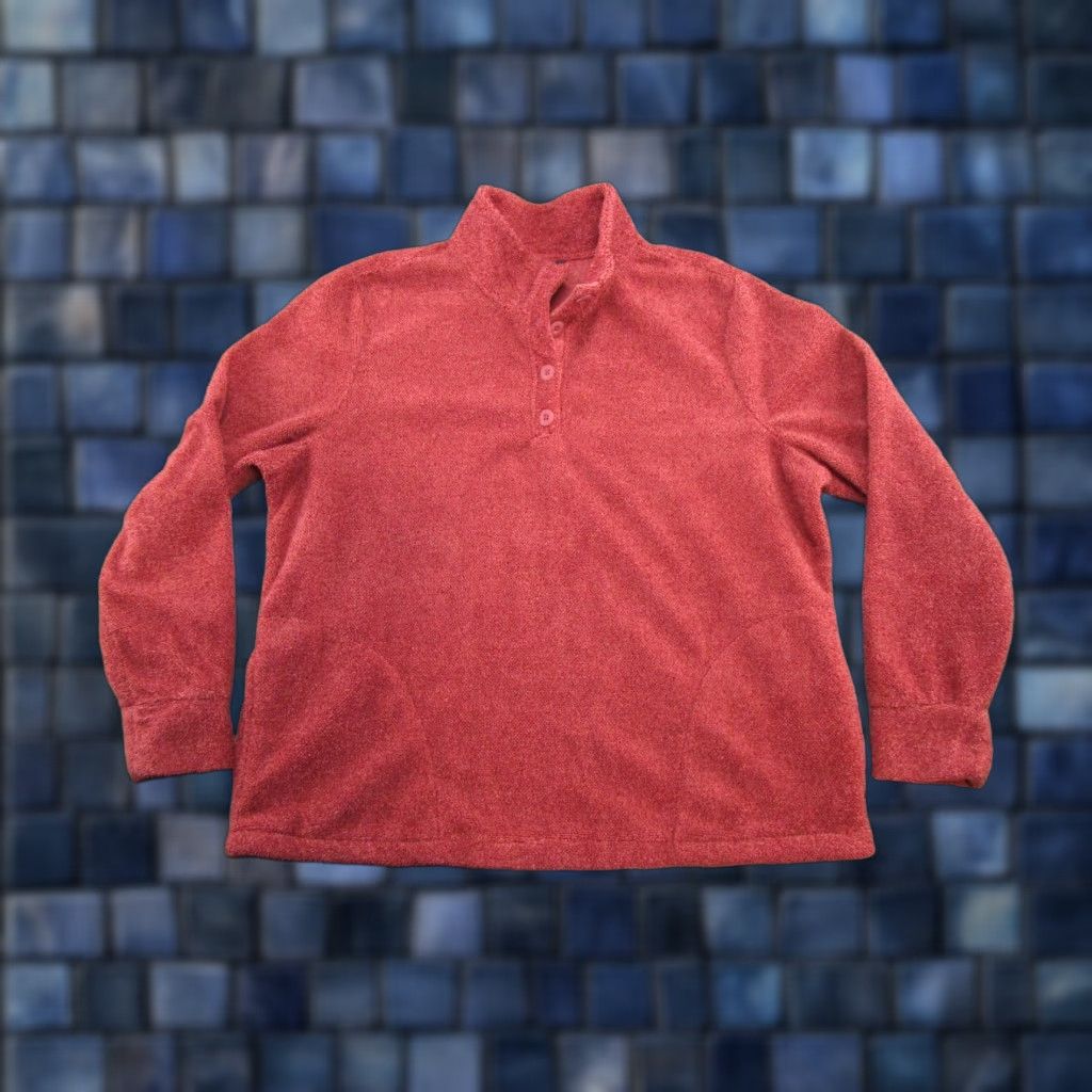 Eddie Bauer Eddie Bauer Women's Jacket Fleece Deep Pile Pullover 1/4 Button Casual Red XL Snaps Mid-Length Long Sleeve Vintage: No Size XL / US 12-14 / IT 48-50 - 1 Thumbnail
