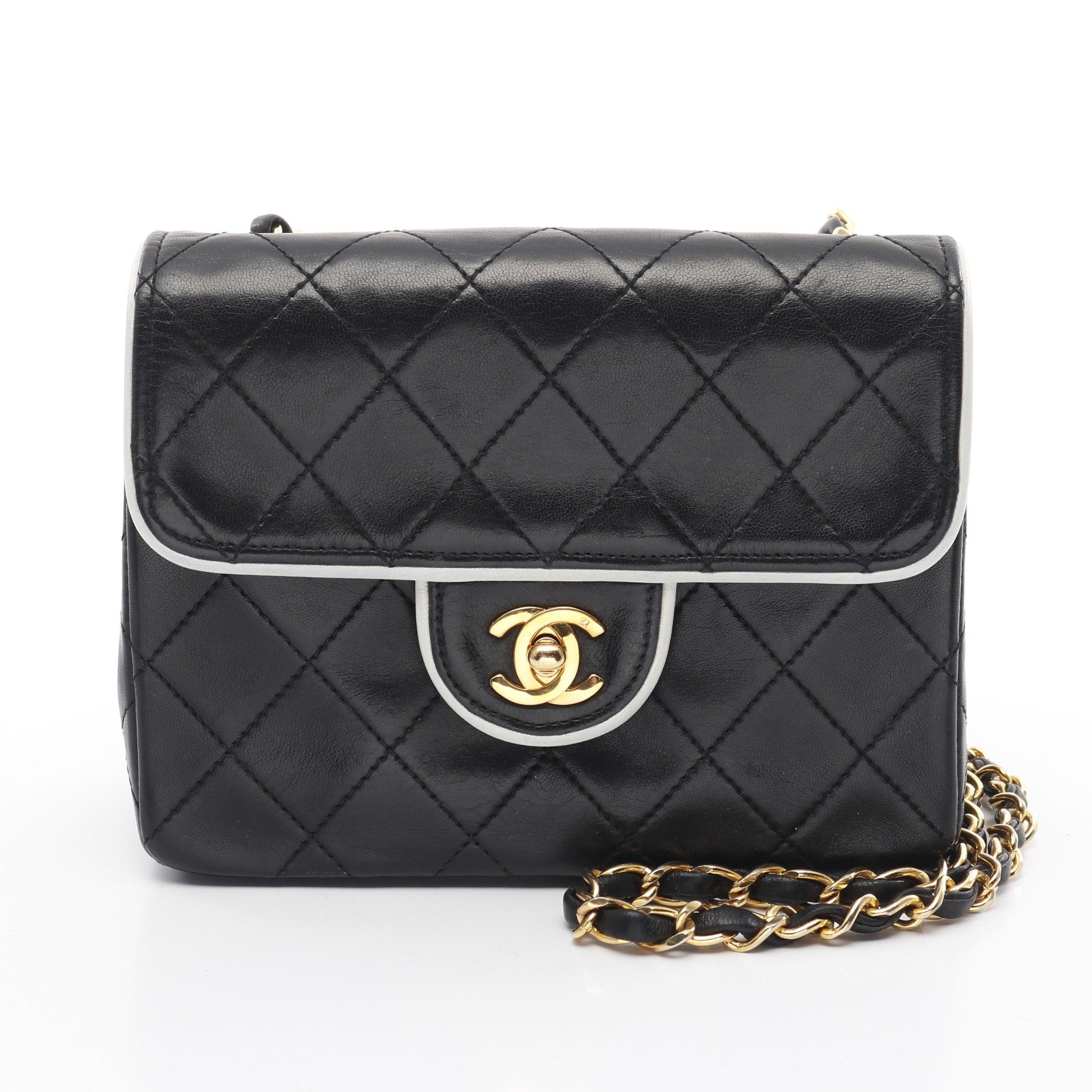 Chanel Chanel Mini Matelasse Chain Shoulder Bag Lambskin Black White Gold Hardware Bicolor Size ONE SIZE - 1 Thumbnail