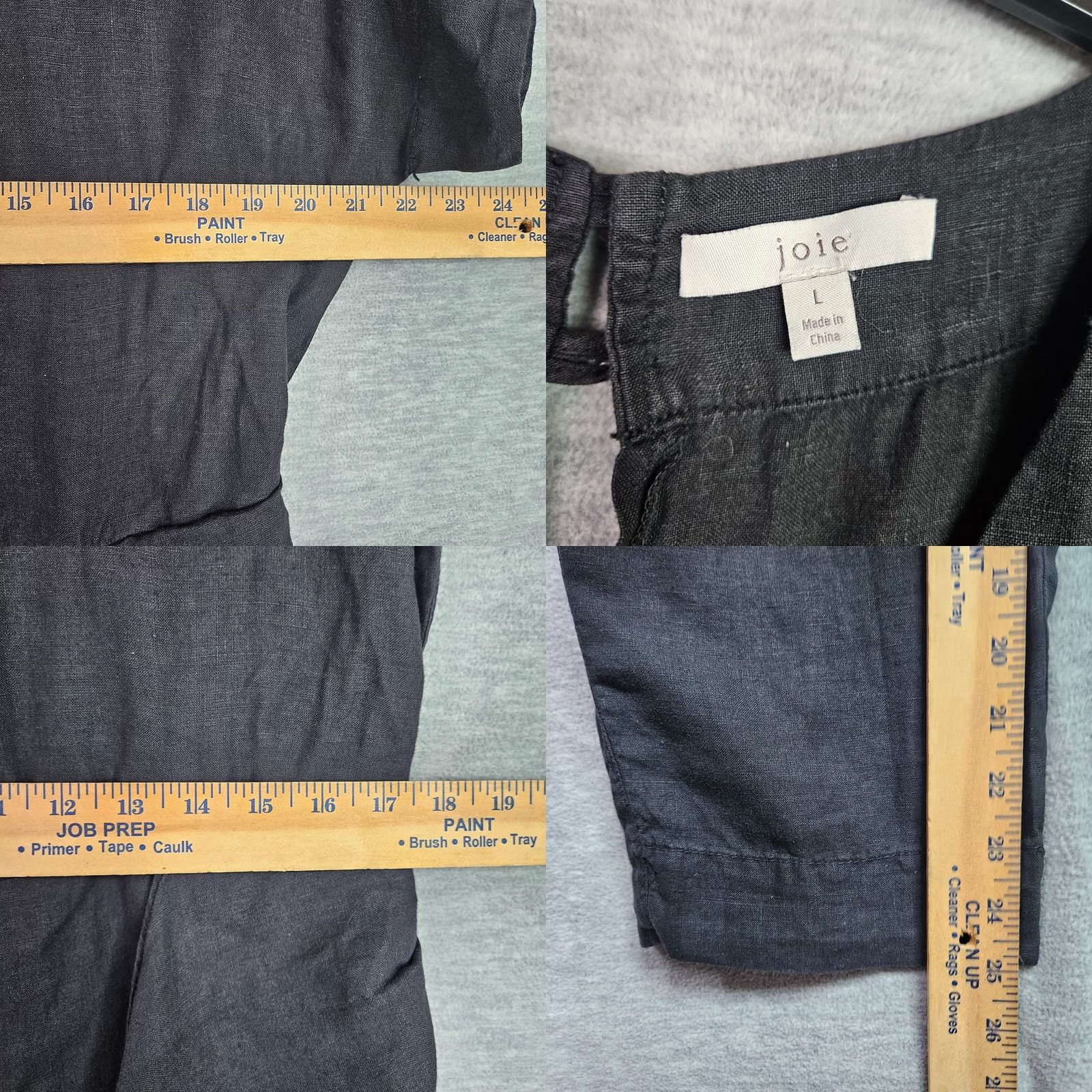 Joie Joie Women's Black Tie Waist Linen Short Sleeve Jumpsuit L Size 36" / US 14 / IT 50 - 8 Thumbnail