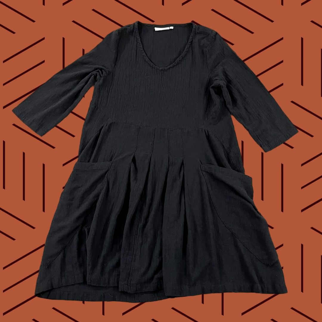 Vintage LULU-B Dress Womens Large Black Gauze 36" Lagenlook Pockets Beachy 3/4 Sleeve Size L / US 10 / IT 46 - 1 Thumbnail