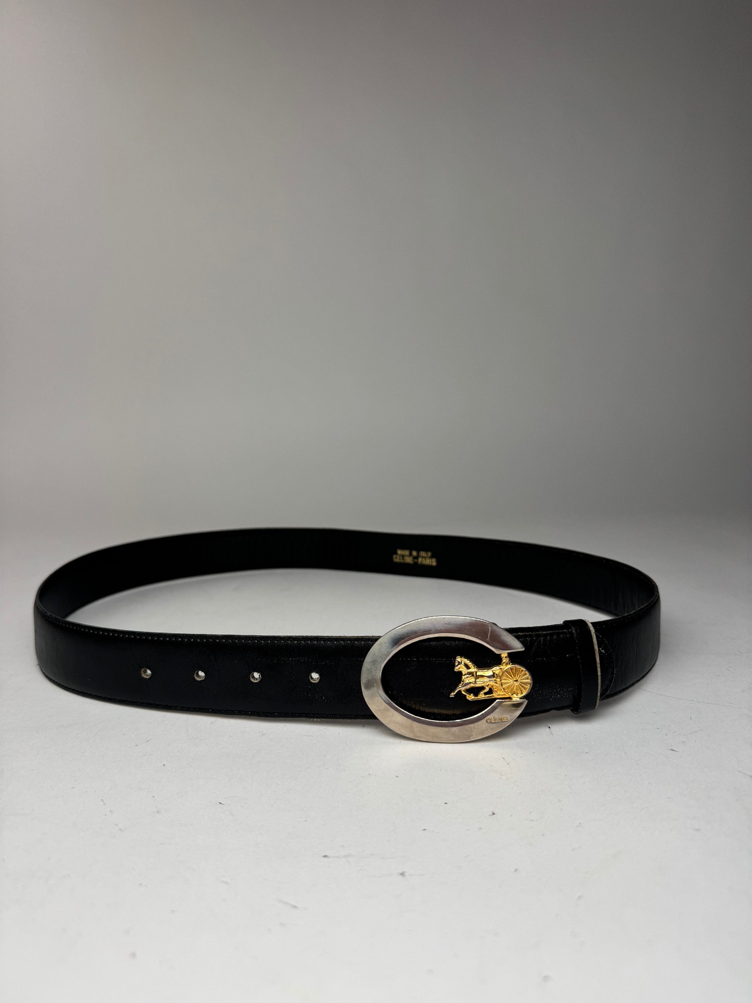 Celine Vintage Paris Carriage Logo Leather belt black Size ONE SIZE - 1 Thumbnail