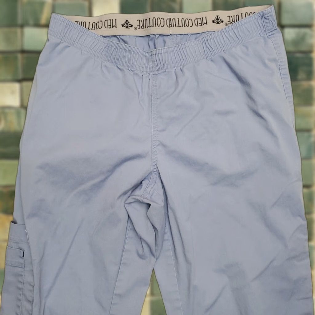 Vintage Med Couture Scrubs Pants Unisex Adult Small Blue Cargo Med Tech CNA Assisted Living Size US 31 - 1 Thumbnail