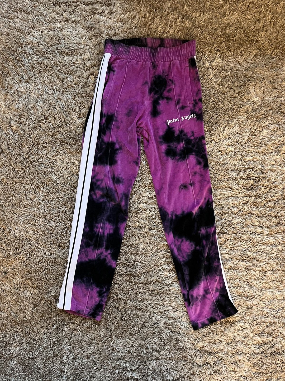 Image of Palm Angels Velour Track Pants Tye Dye in Purple, Men's (Size 30)