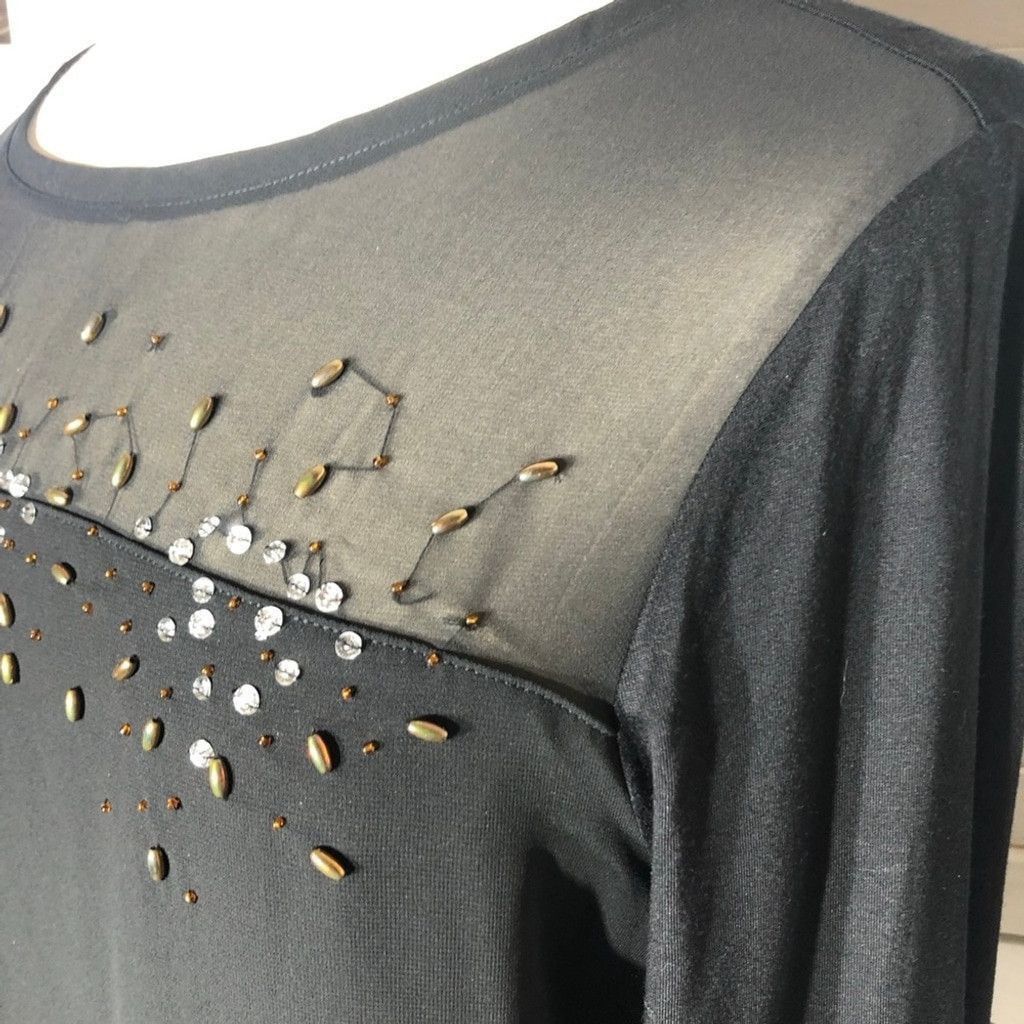 Vintage Blouse Beaded Sequined Neckline Short Sleeves Black US 22/24 Size 3XL / US 20-22 - 6 Thumbnail