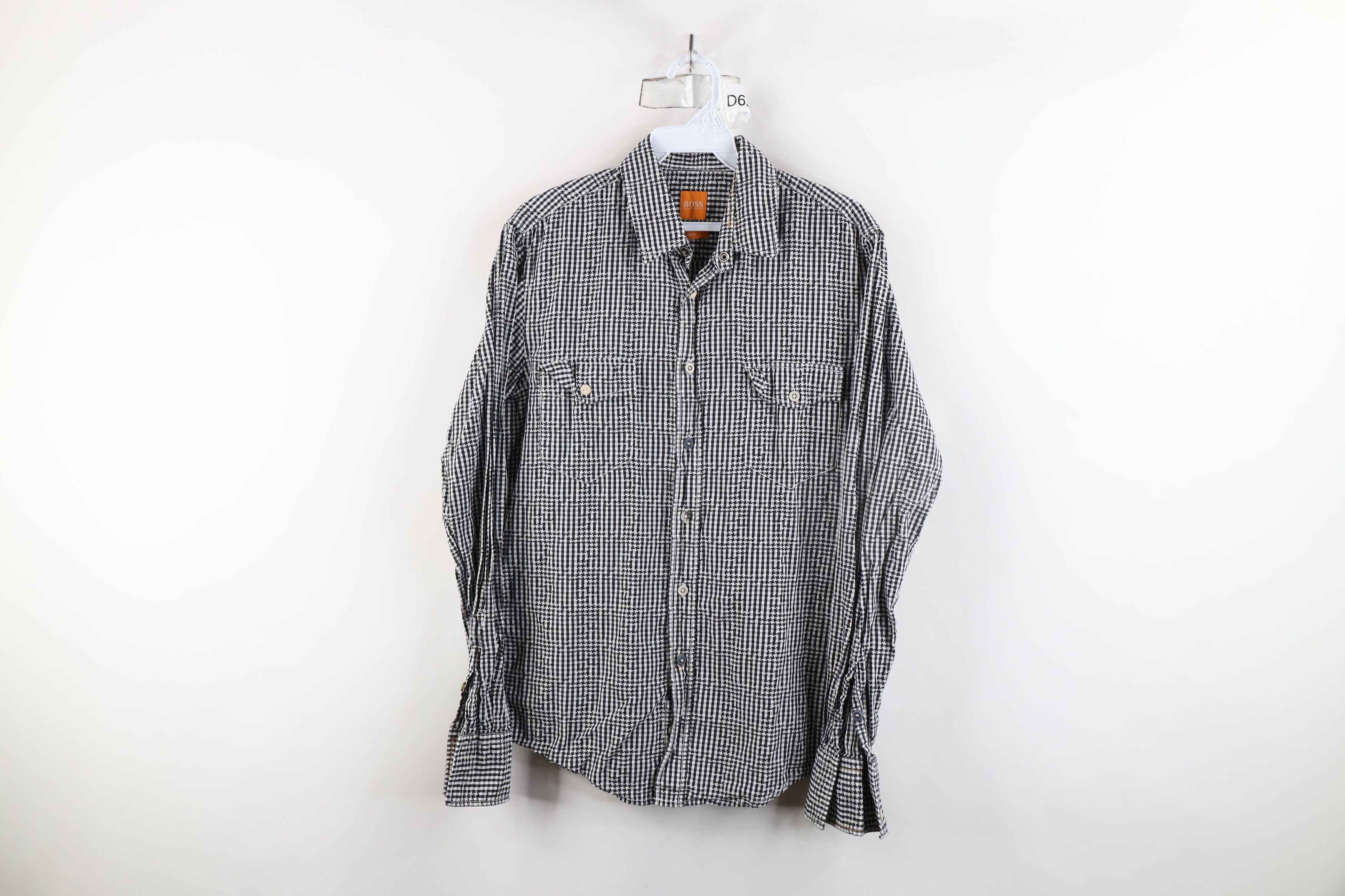 Hugo Boss × Vintage Hugo Boss Houndstooth Checkered Collared Button Shirt Black Size US S / EU 44-46 / 1 - 1 Thumbnail