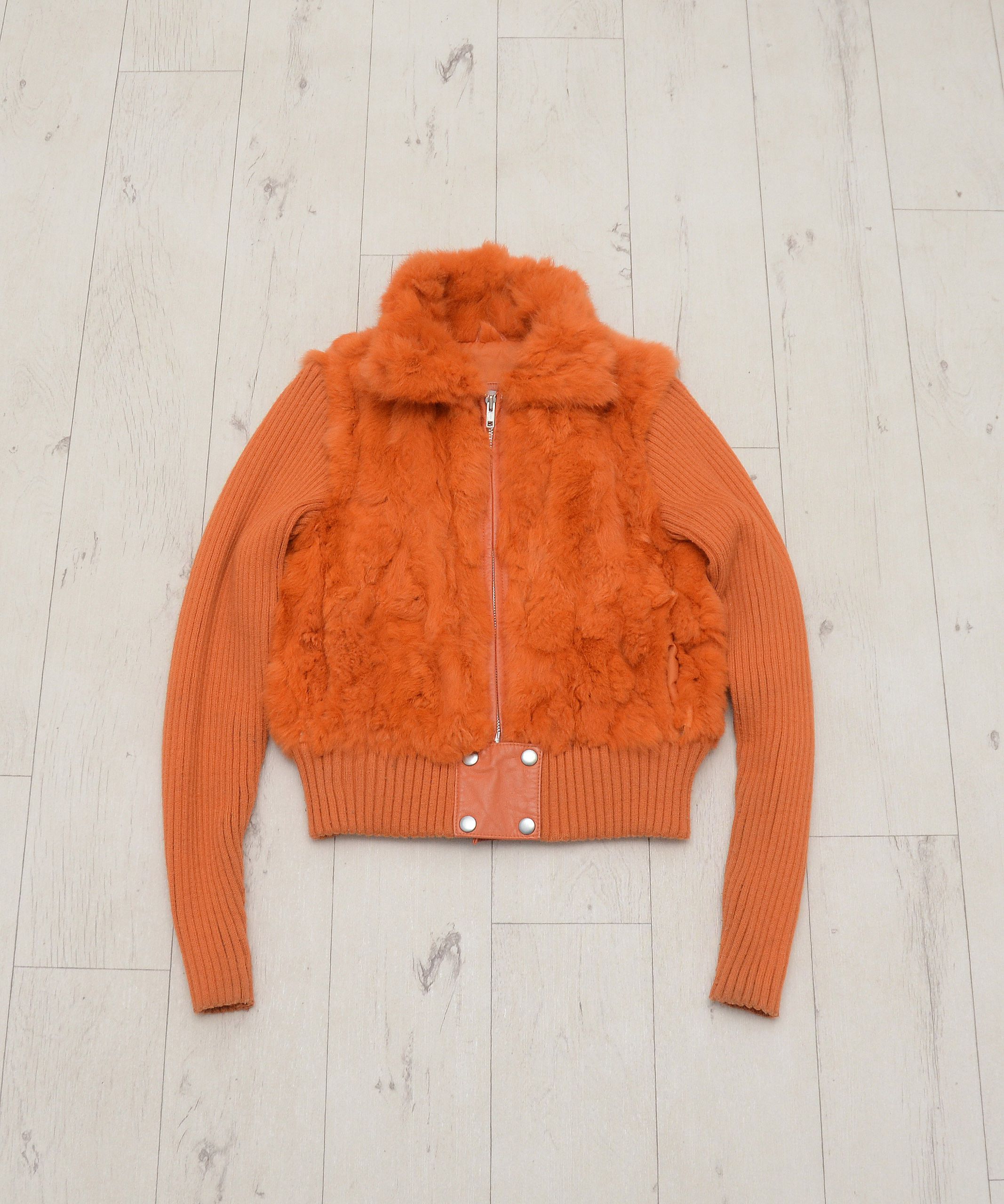 Japanese Brand RARE Vintage Y2K rabbit fur leather full zip Orange Jacket Size S / US 4 / IT 40 - 1 Thumbnail