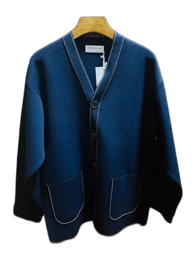 Japanese Brand Men's Long Sleeve Knit Cardigan in Dark Navy Size US M / EU 48-50 / 2 - 1 Thumbnail