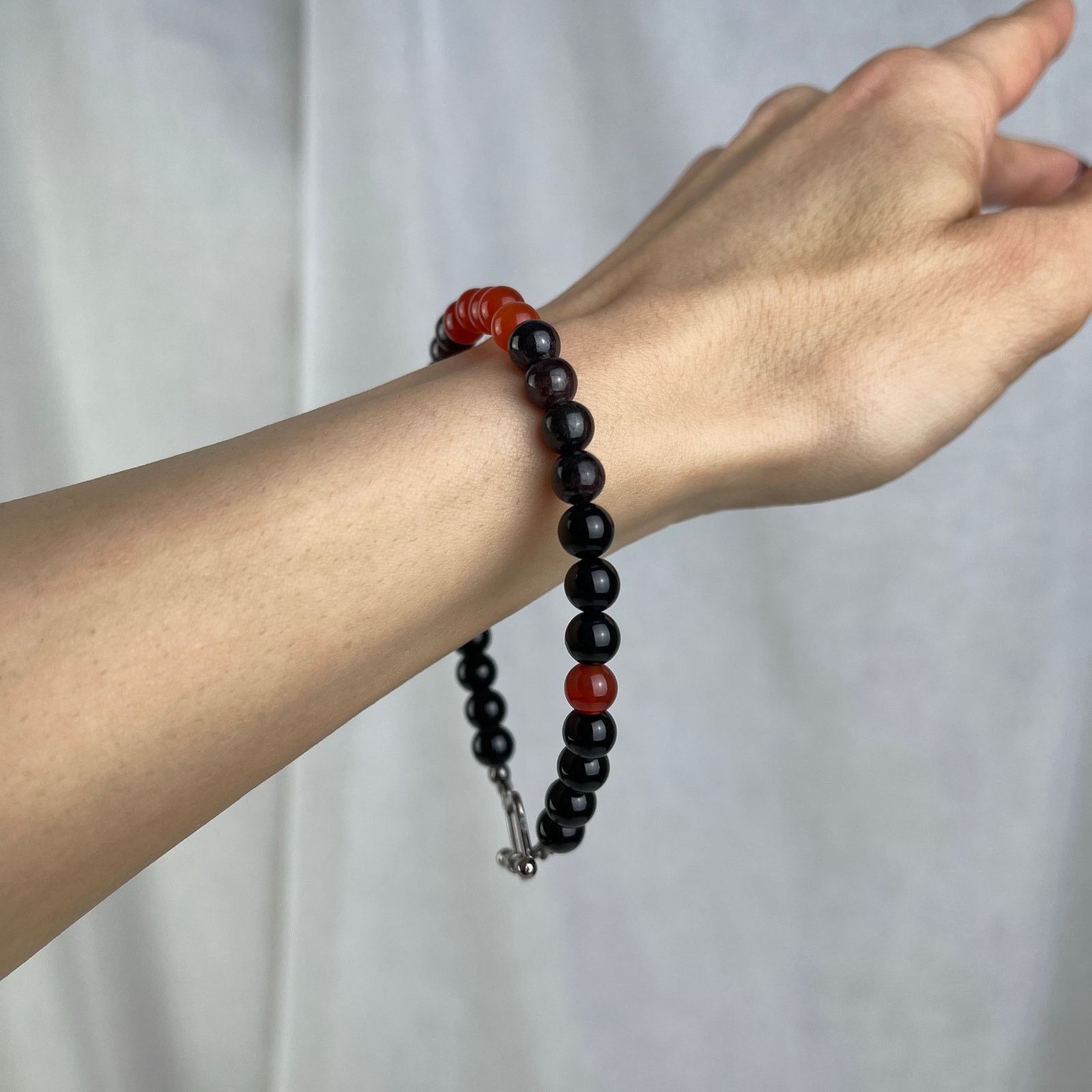 Handmade Carnelian Garnet Obsidian Crystal Gemstone Bead Bracelet Size ONE SIZE - 16 Thumbnail