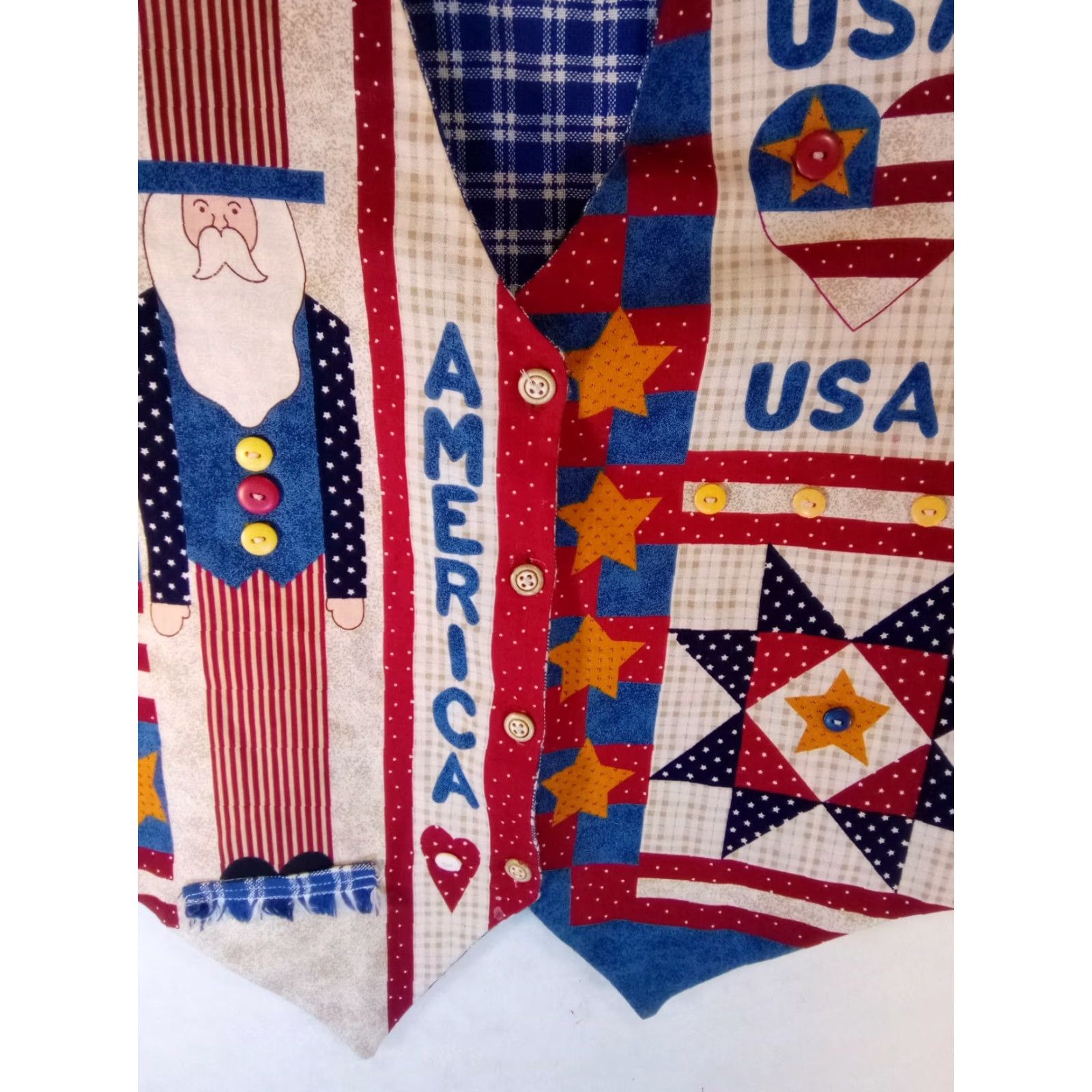 Vintage VINTAGE Americana USA VEST Men L Blue 20" Across Chest 27" Long Handmade USA Theme Vest Size US L / EU 52-54 / 3 - 4 Thumbnail
