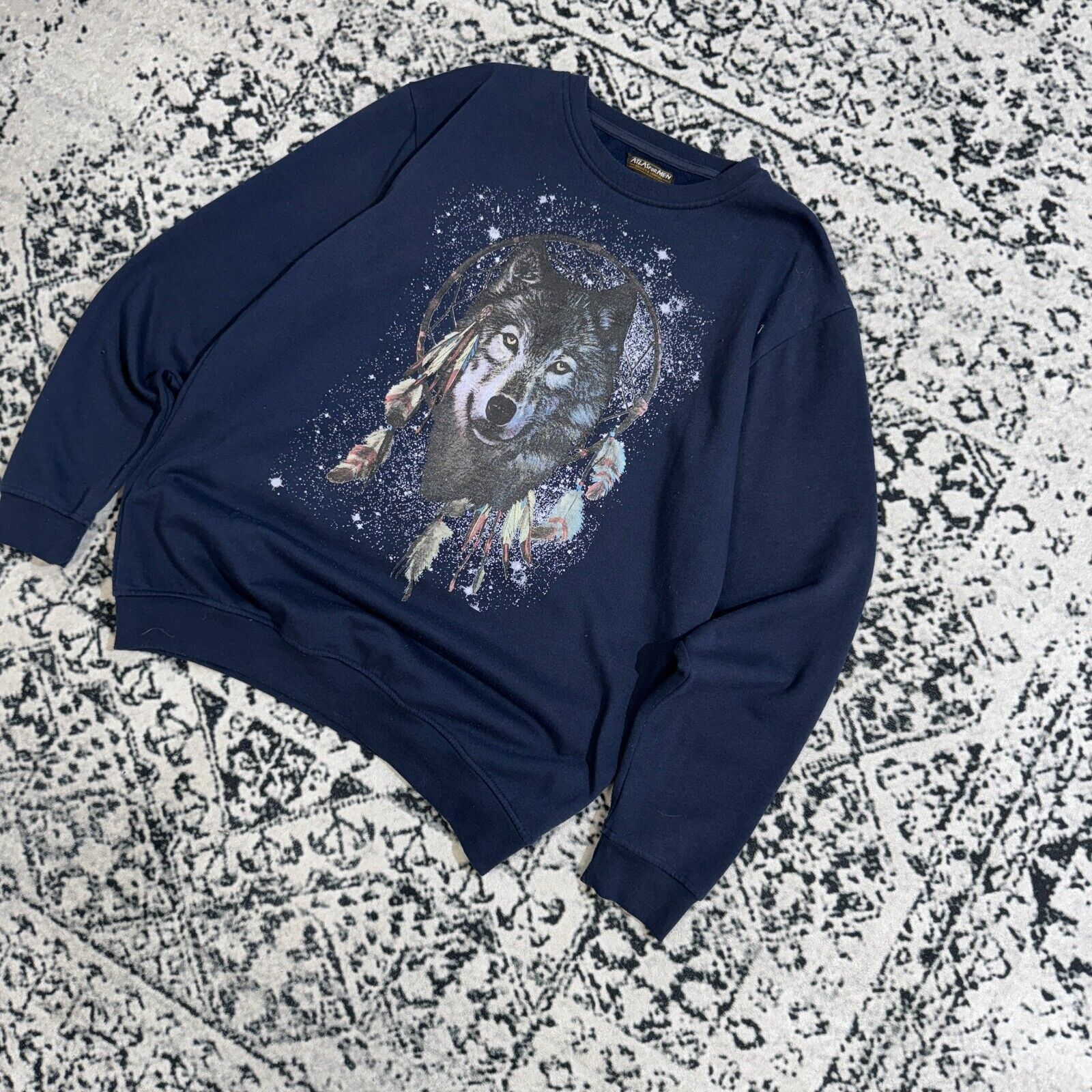Vintage Vintage Unisex Navy Cotton Crewneck Size XL Wolf Travis 90s Size US XL / EU 56 / 4 - 2 Thumbnail