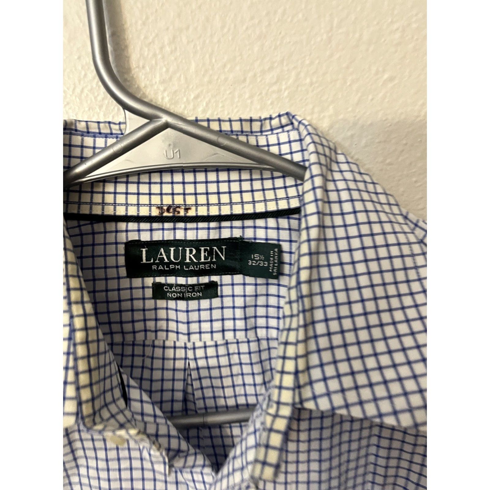 Ralph Lauren Lauren Ralph Lauren Men Shirt Button Classic Fit Non Iron Blue Plaid 15.5 Flaw Size US M / EU 48-50 / 2 - 4 Thumbnail