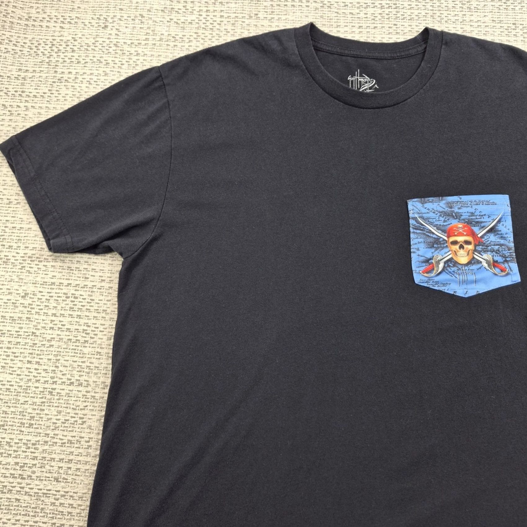 Guy Harvey Guy Harvey T Shirt Mens XL Black Pirate Skull Pocket Graphic Tee Cayman Islands Size US XL / EU 56 / 4 - 3 Thumbnail