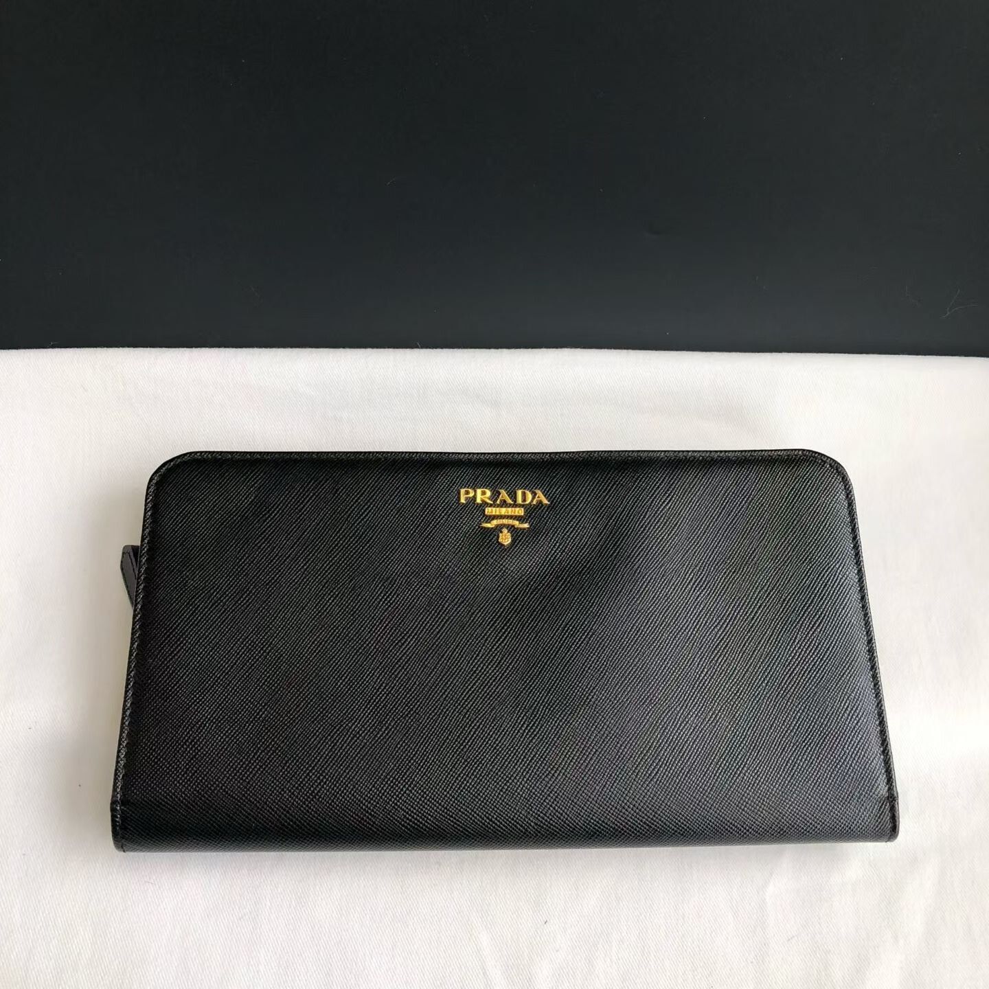 Prada Black Gold Long Folding Wallet