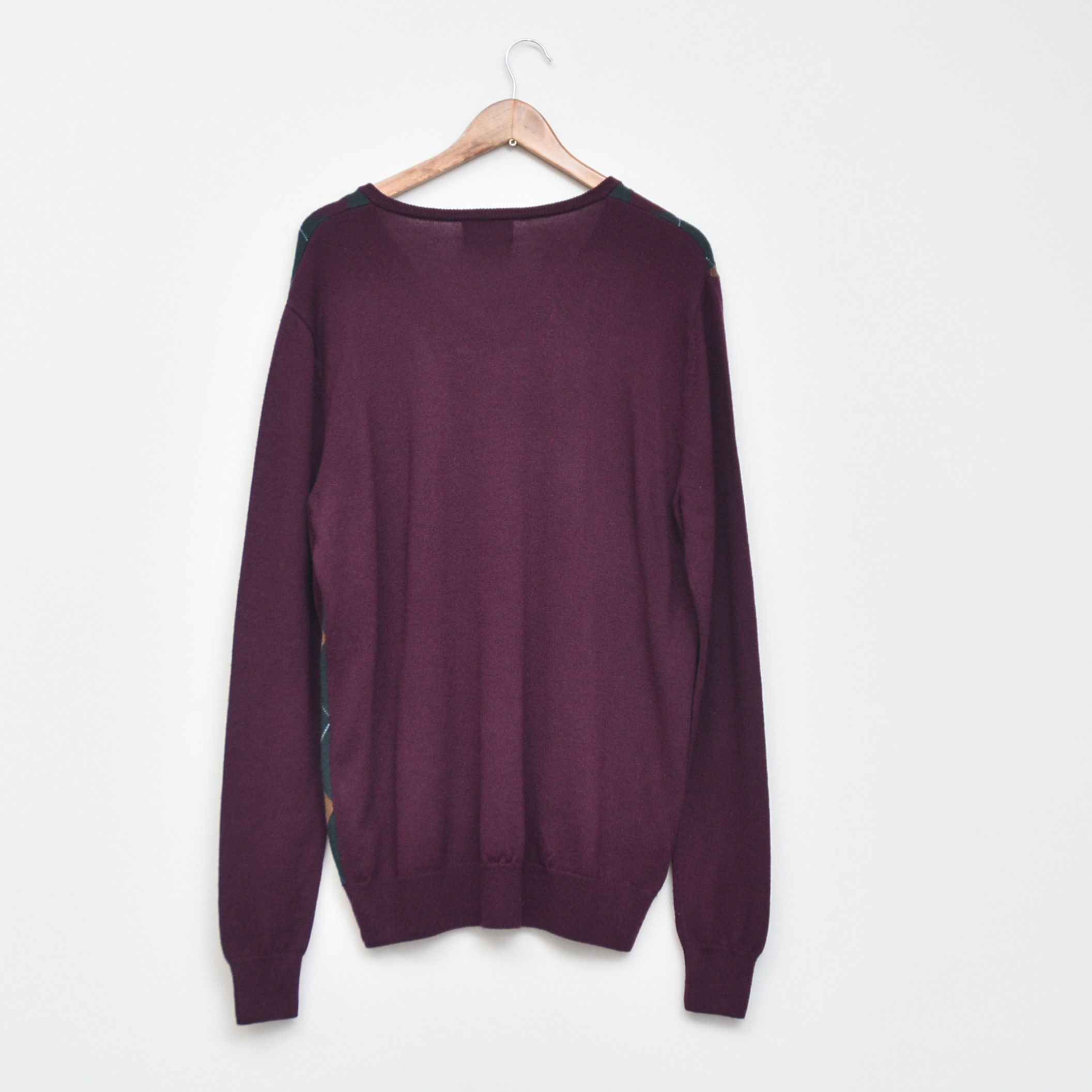 Fred Perry Fred Perry Burgundy V-Neck Argyle Wool Jumper Merino Wool Size US L / EU 52-54 / 3 - 4 Thumbnail
