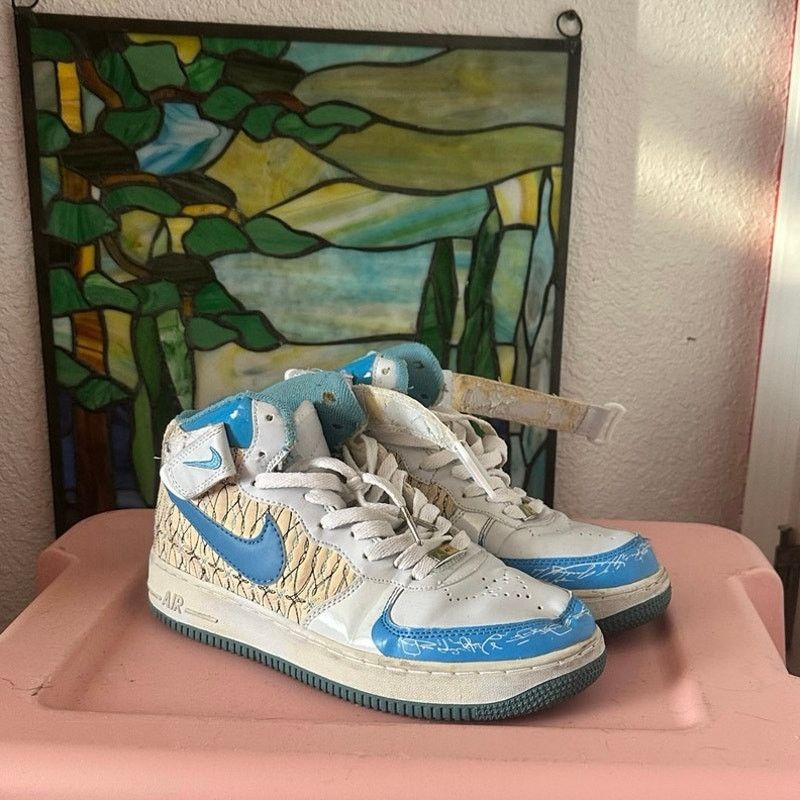 Nike nike air force high top white cream blue tennis shoes Size US 9 / IT 39 - 1 Thumbnail