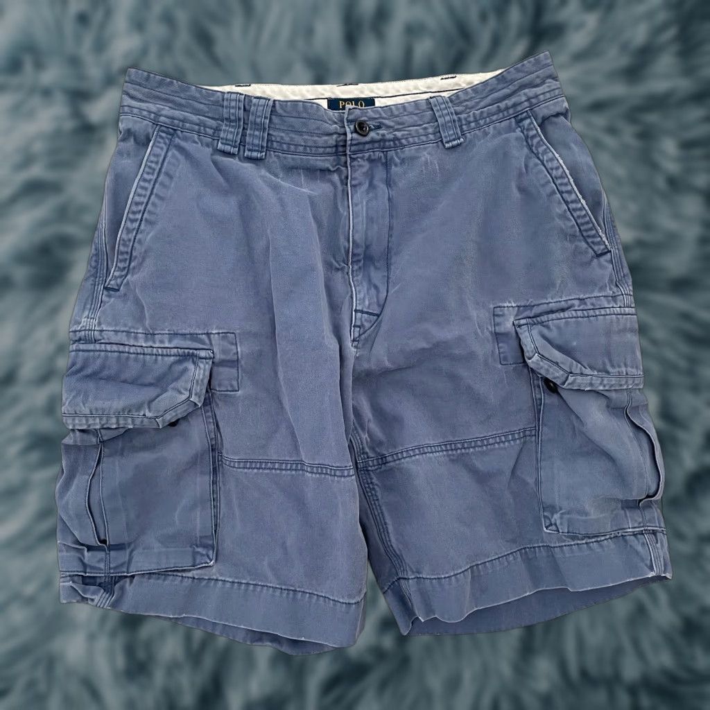Polo Ralph Lauren Cargo Shorts Adult 35 Blue Cotton Mens Chino Classic Waist 34 Inseam 9 Casual Hip Hop American Logo Pockets