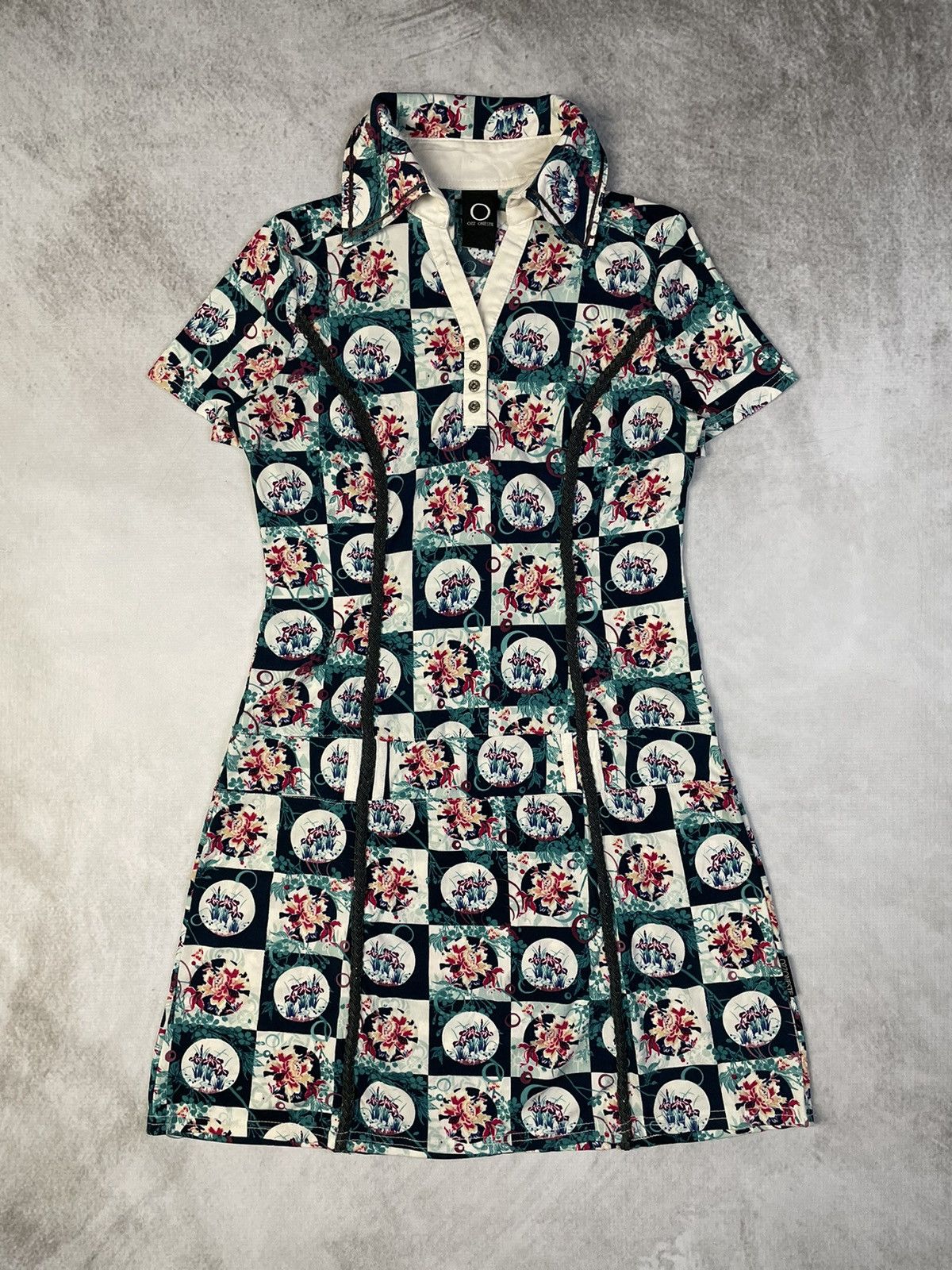Japanese Brand SS12 Ozz Oneste Iris Flower Ichimatsu Checkered Print Dress Size S / US 4 / IT 40 - 1 Thumbnail