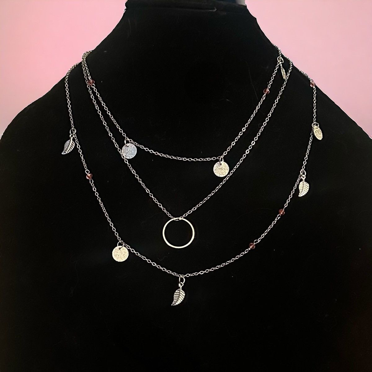 Other Silver tone multi strand layered leaf & disc charm necklace Size ONE SIZE - 1 Thumbnail
