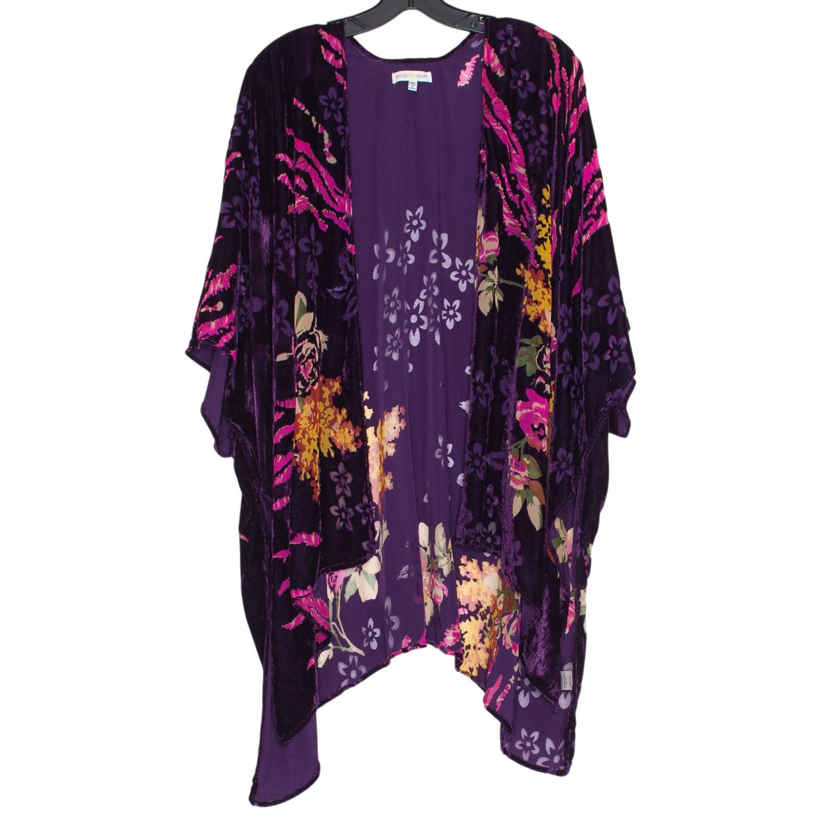 Other Velvet Burnout Kimono Whimsigoth Floral Purple Open Front OS Size ONE SIZE - 1 Thumbnail