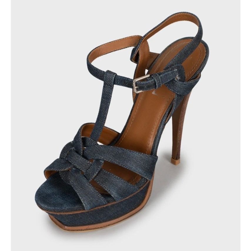 Saint Laurent Paris Stylish Saint Laurent Tribute Denim Sandals - Size 37.5 Size US 6.5 / IT 36.5 - 3 Thumbnail