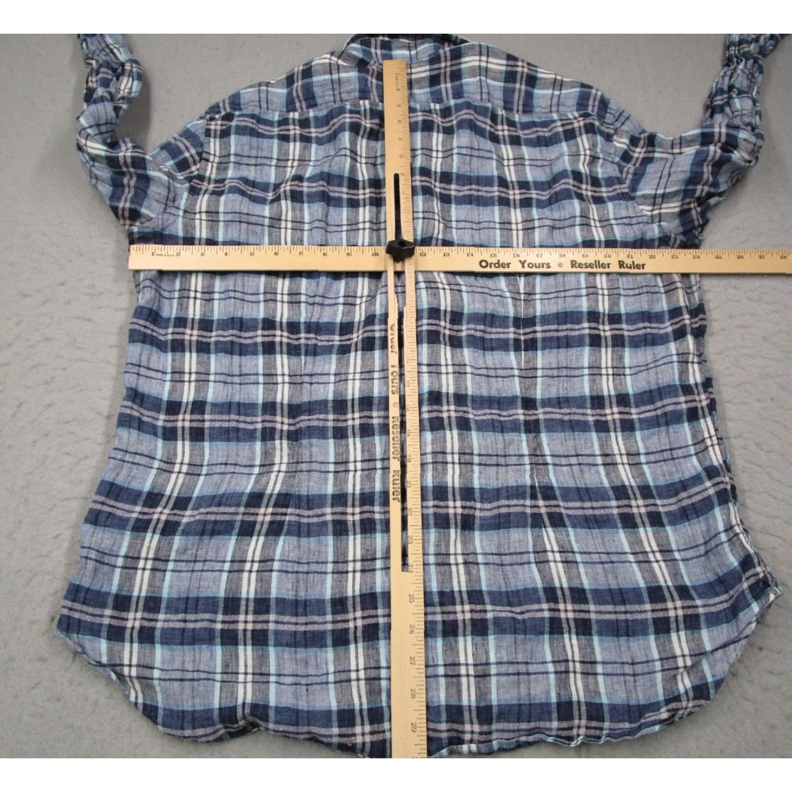 Vintage Culturata Dress Shirt Mens 2XL XXL Blue Tailored Fit Button Up Linen Blend Plaid Long Sleeve Slim Size 48R - 6 Thumbnail