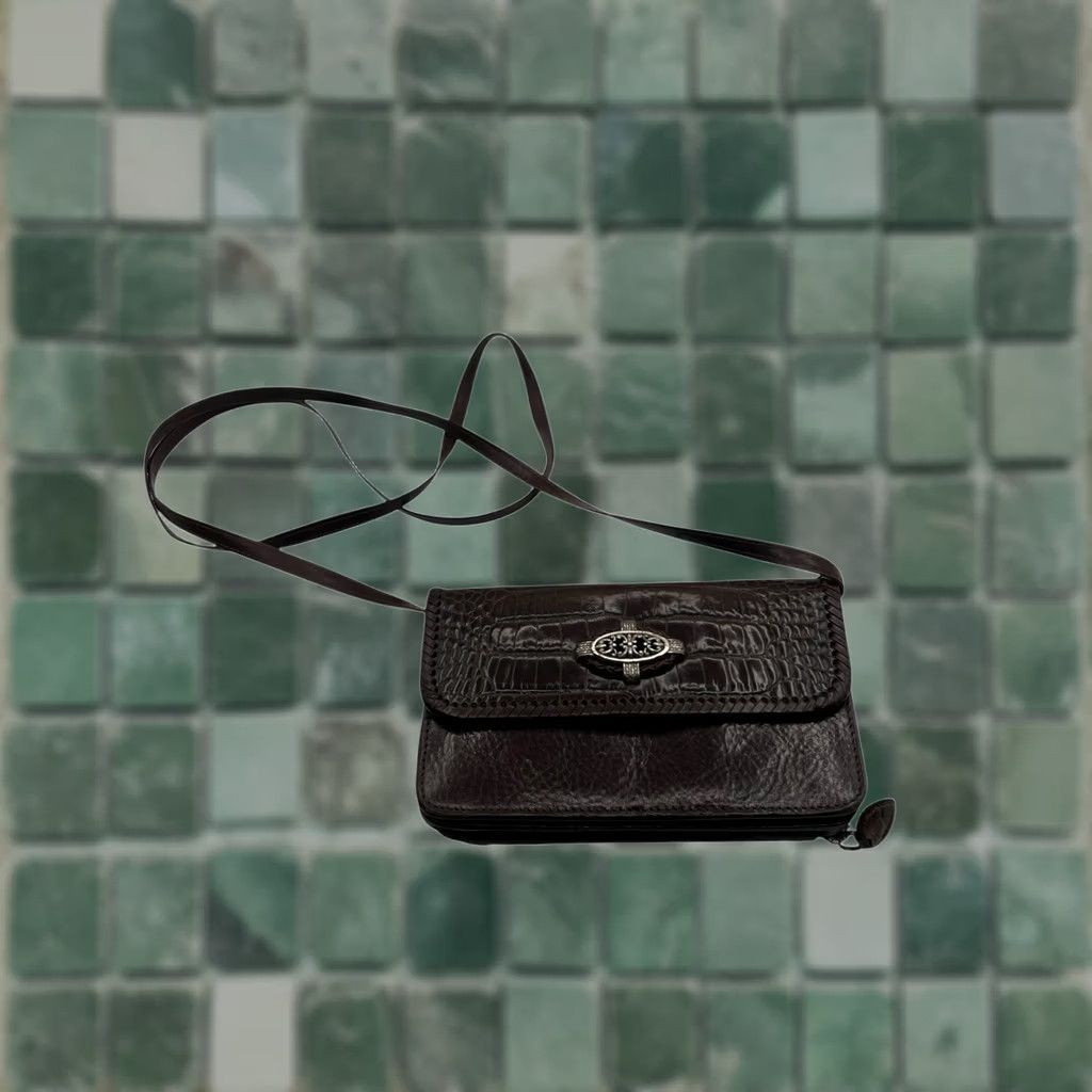 Brighton BRIGHTON Brown Croc Leather Whip-Stitch Crossbody Wallet Clutch Organizer Womens Crossbody Clutch Wallet Size ONE SIZE - 1 Thumbnail