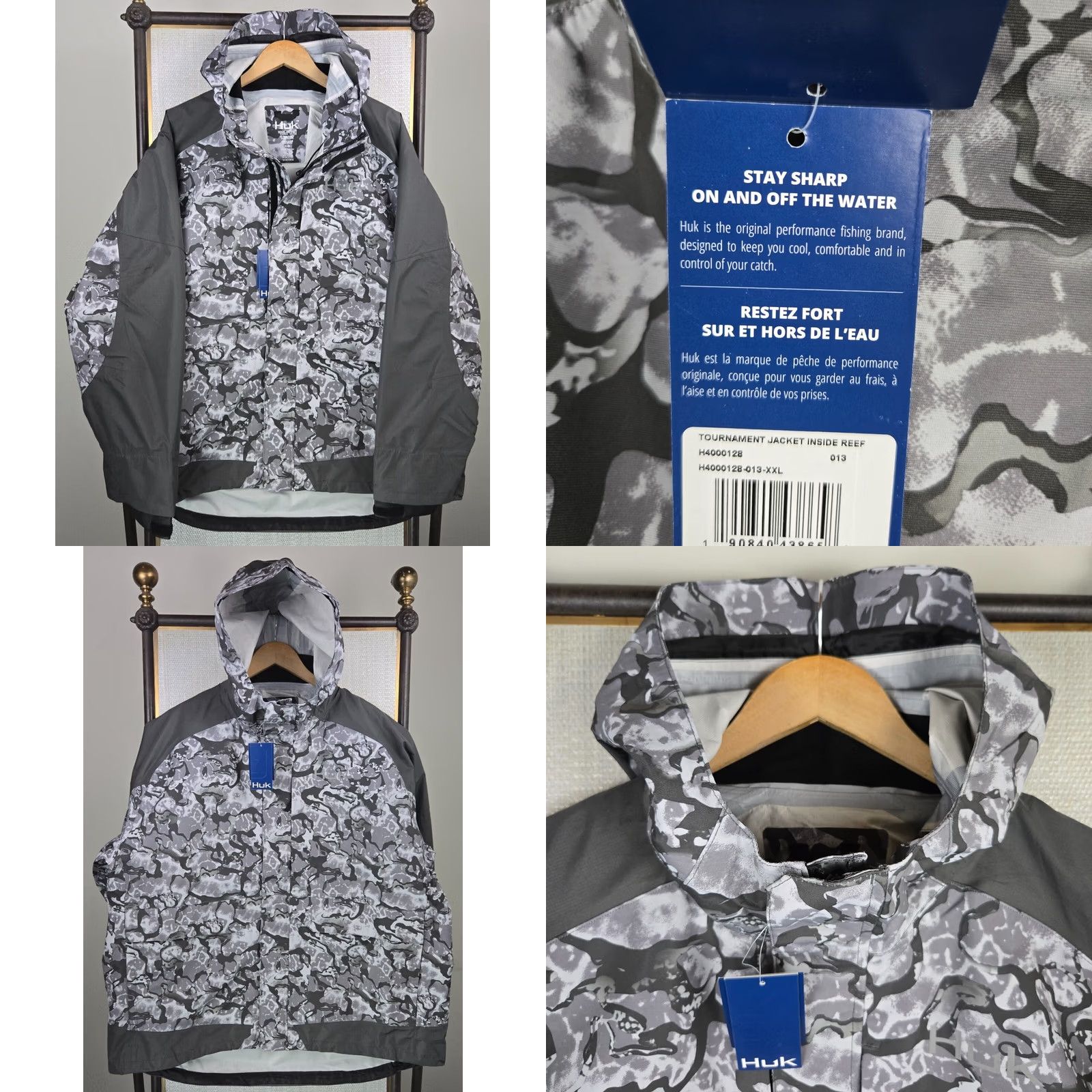 Vintage HUK Fishing Jacket Mens Sz 2XL New Smoke Camo Hooded Wind/Waterproof Shell 40 Size US XXL / EU 58 / 5 - 10 Thumbnail