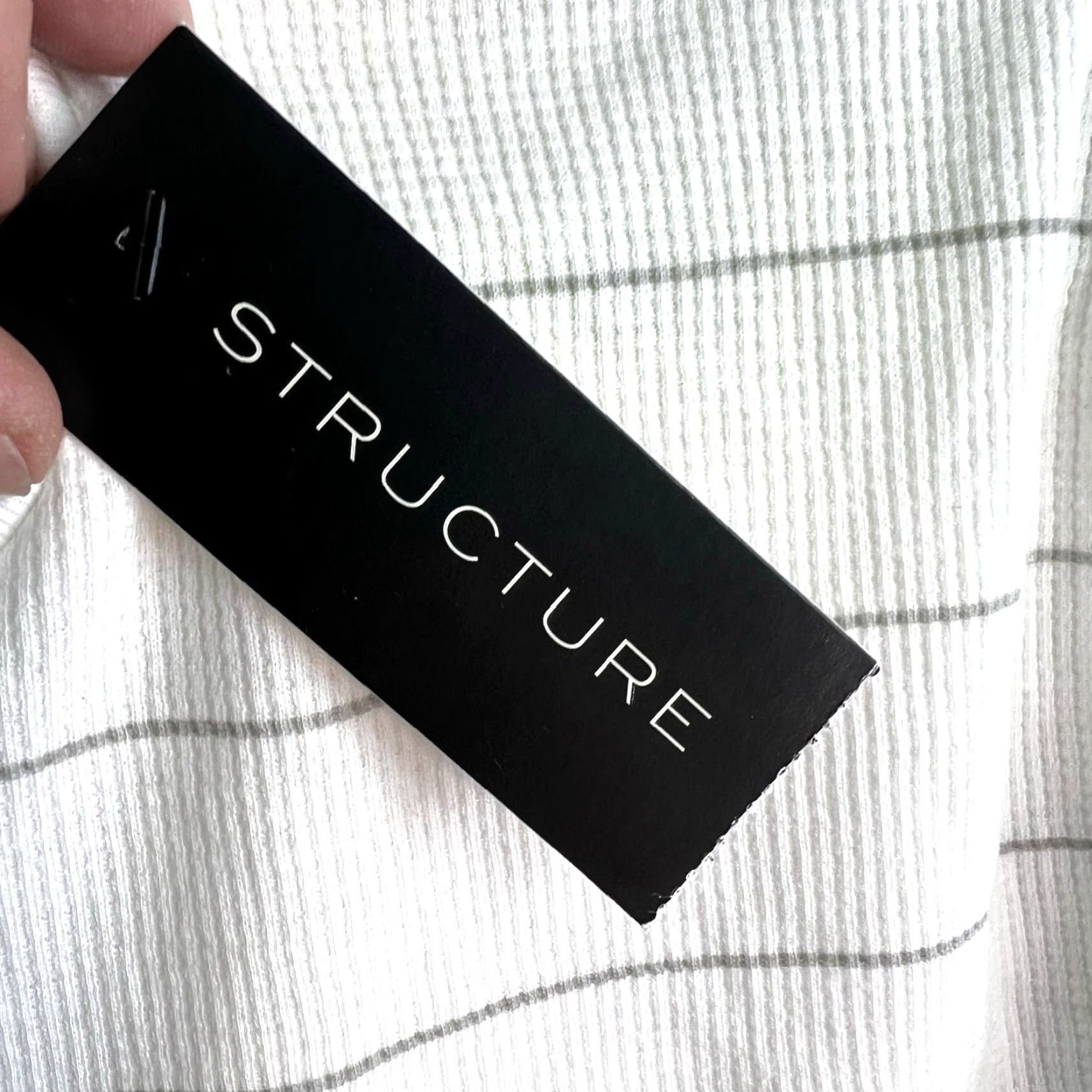 Vintage Structure Shirt Adult M White Striped Thermal Long Sleeve Crew Neck Cotton Blend Mens Size US M / EU 48-50 / 2 - 6 Thumbnail