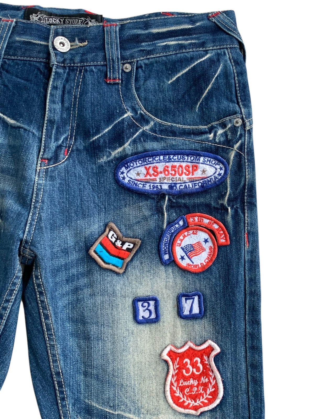 If Six Was Nine Vintage Lucky Store Patches Avant Garde Jeans 🇯🇵 Size US 34 / EU 50 - 8 Thumbnail