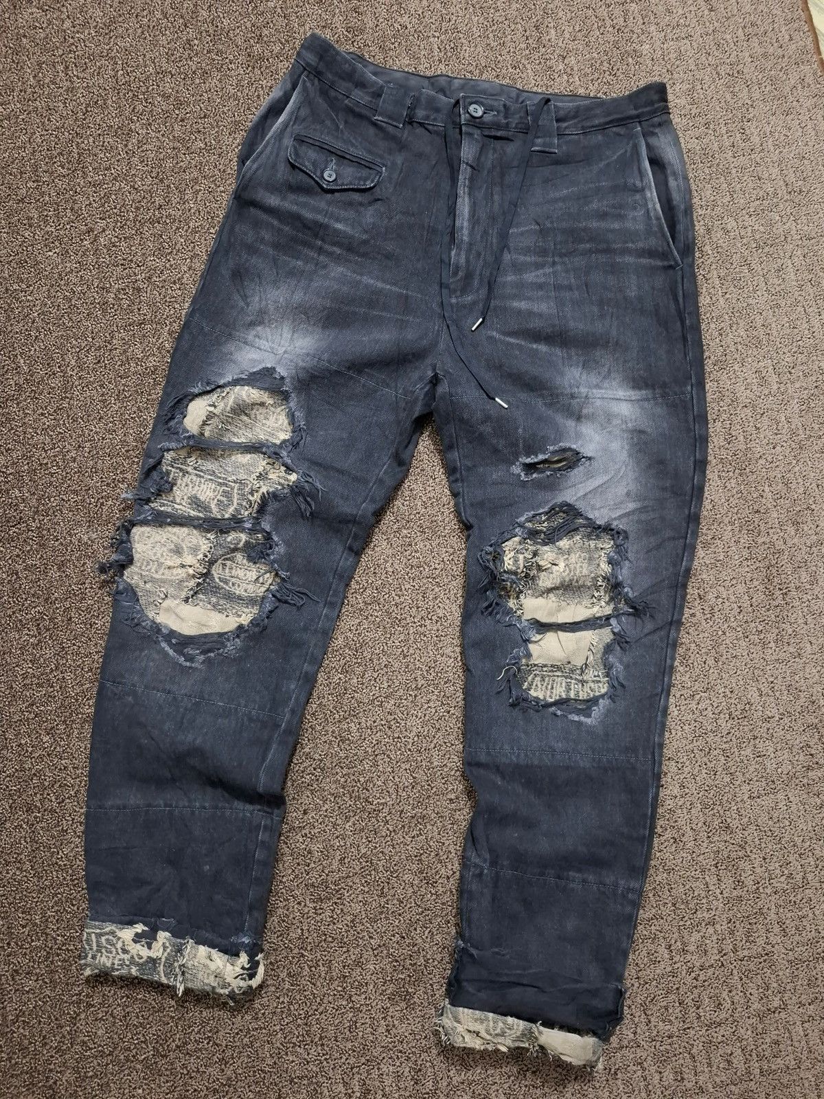 Maison MIHARA YASUHIRO MAISON MIHARA YASUHIRO Damaged Repair Hybrid Denim Trousers Size US 35 - 1 Thumbnail
