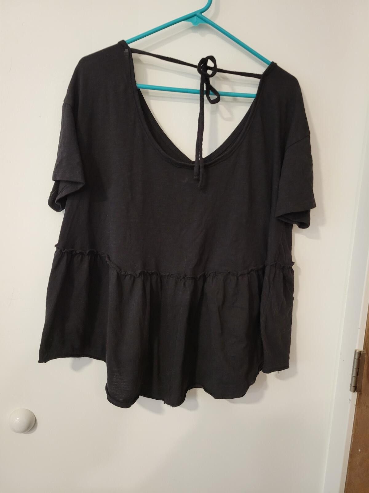 Anti Social Social Club SO Black Short Sleeve Peplum Top w Tie Detail Size Large Size L / US 10 / IT 46 - 1 Thumbnail