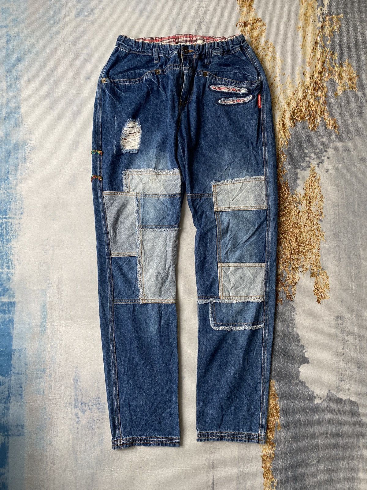 image of Distressed Denim Drug Store’S Patchwork Distressed Jeans in Blue, Men's (Size 30)