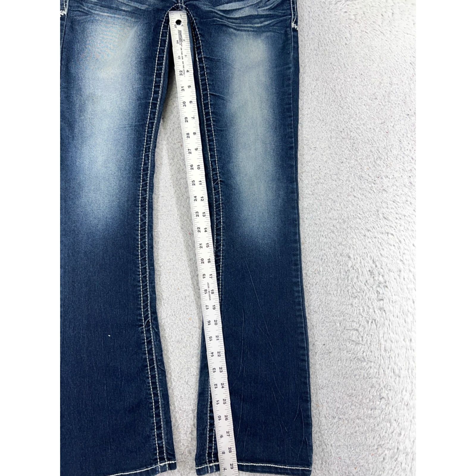 Vintage No Boundaries Jeans Womens 1 Regular Blue Denim Bootcut 5-Pocket Embroidered Stretch Dark Wash Inseam 29in Size 25" / US 0 / IT 36 - 7 Thumbnail