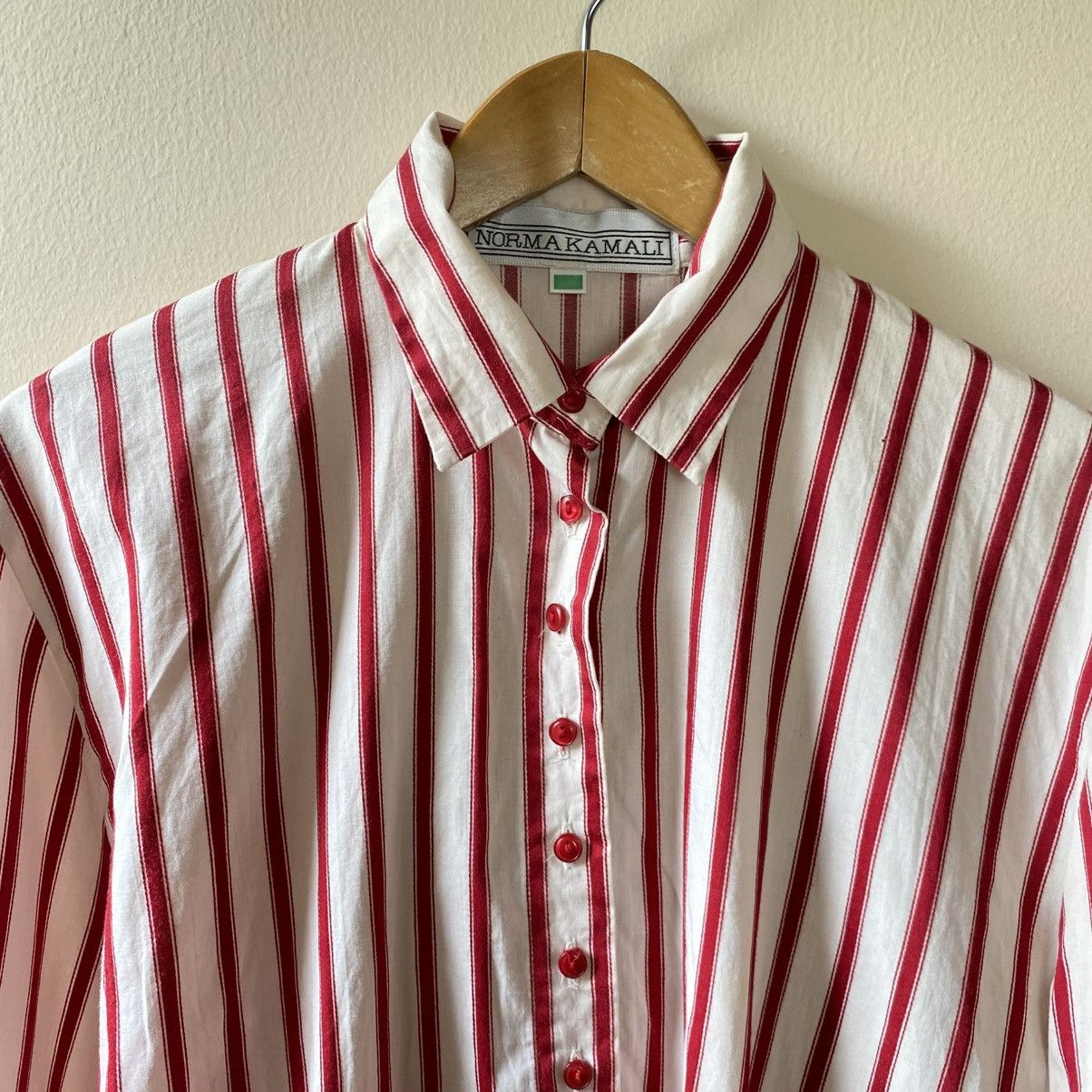 Norma Kamali Norma Kamali Red Striped Long Sleeve Blouse Size L / US 10 / IT 46 - 3 Thumbnail